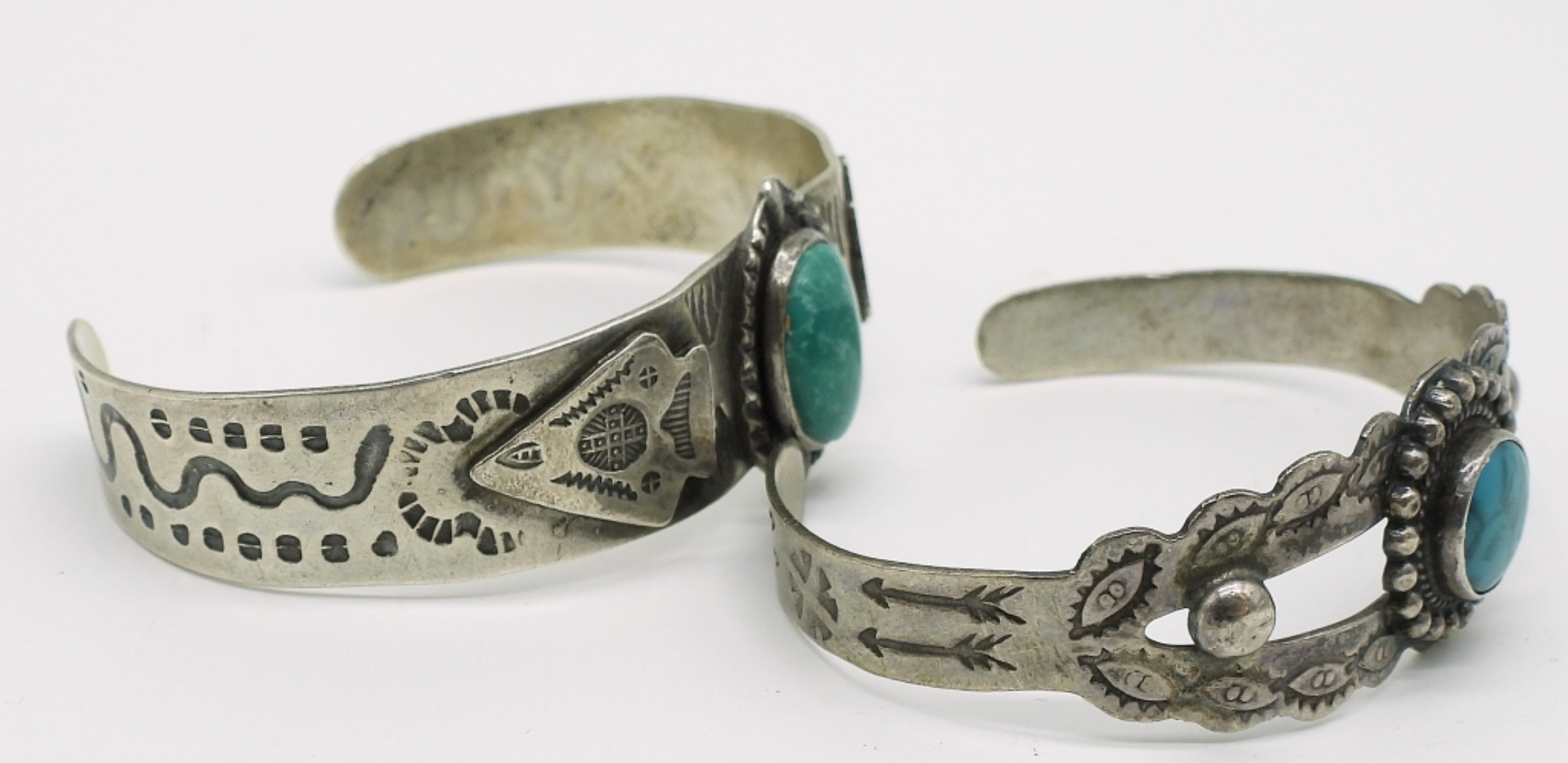Two Vintage 925 Turquoise Cuff Bracelets