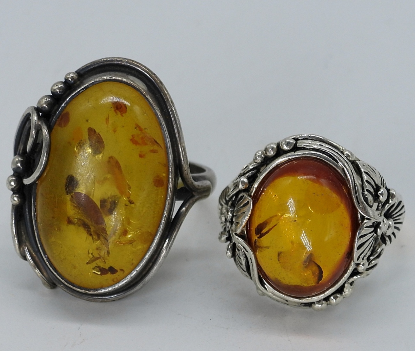 2 Sterling Amber Gemstone Rings