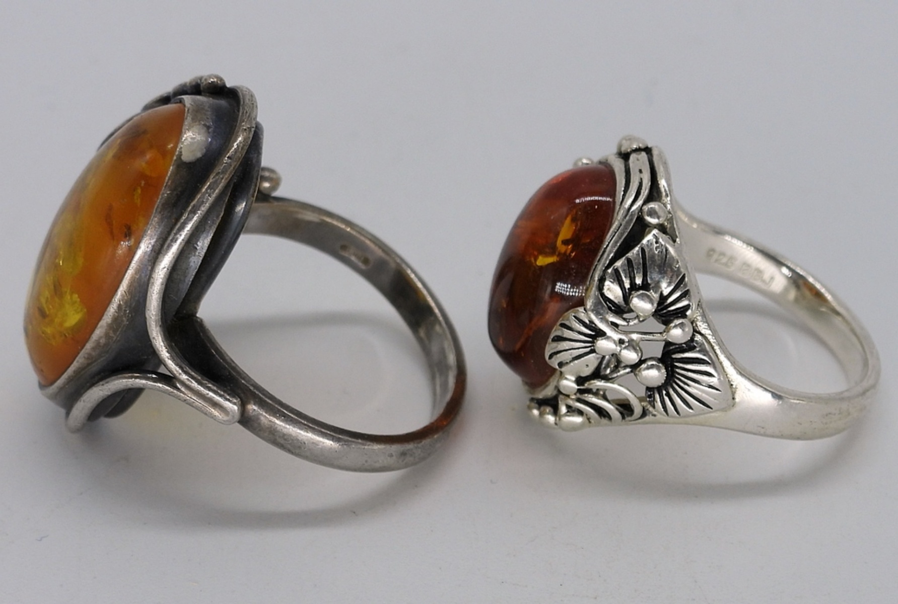 2 Sterling Amber Gemstone Rings