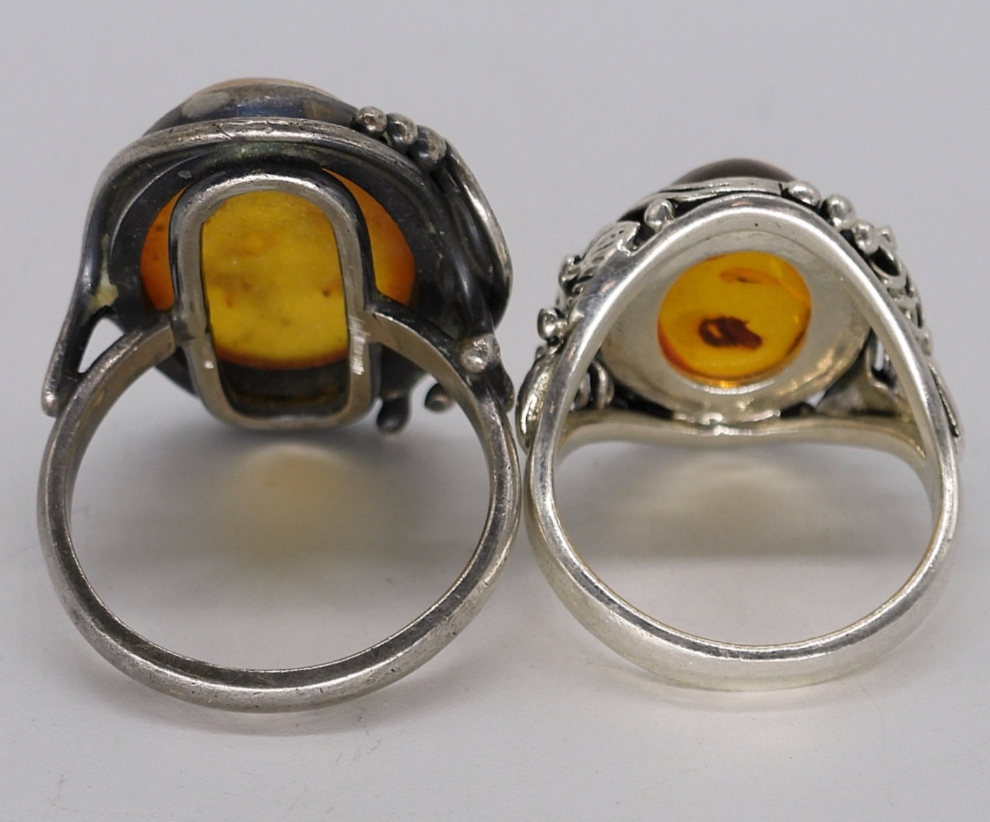 2 Sterling Amber Gemstone Rings