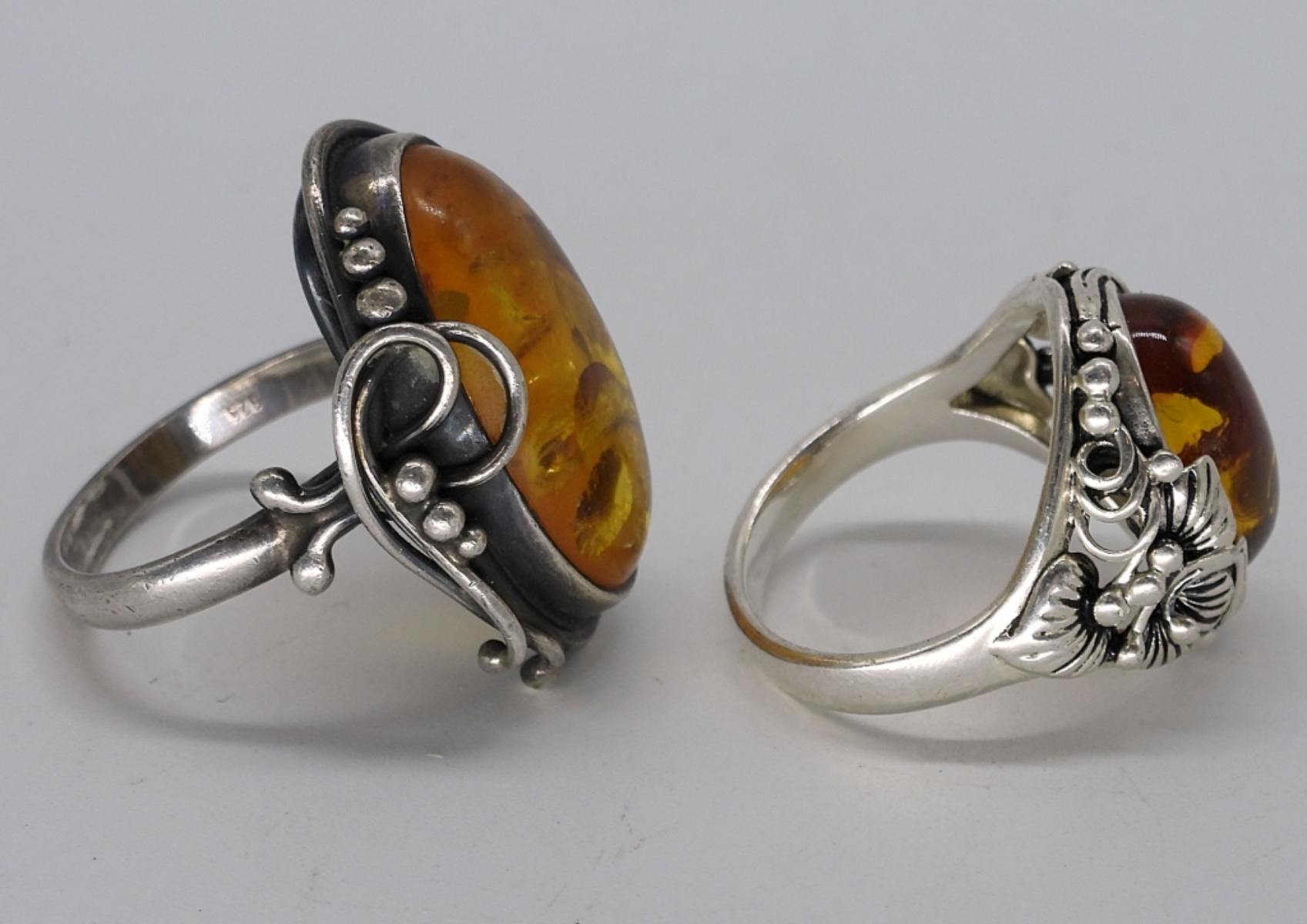 2 Sterling Amber Gemstone Rings