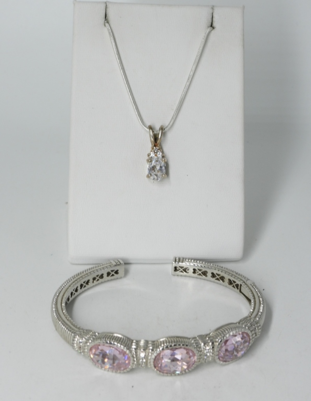 Pink CZ Sterling Bracelet & Cute Necklace