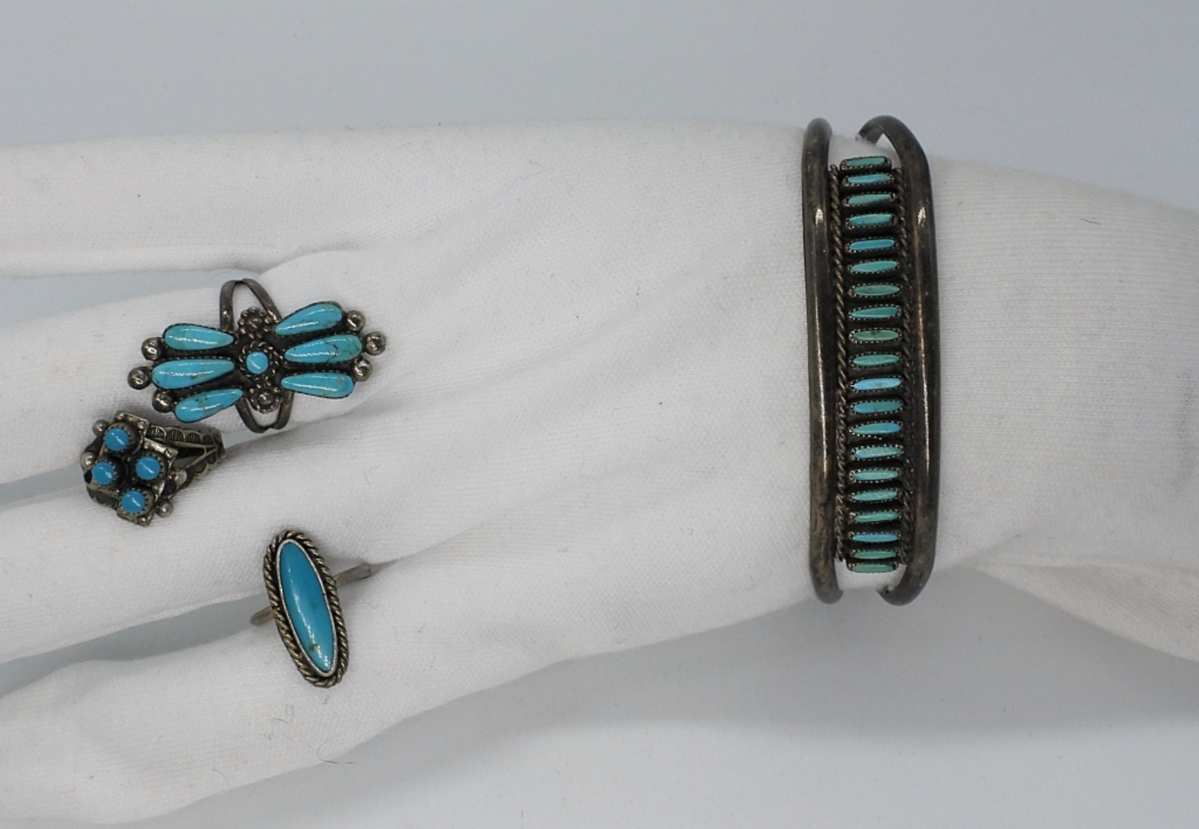 Vintage Turquoise Sterling Cuff & Rings