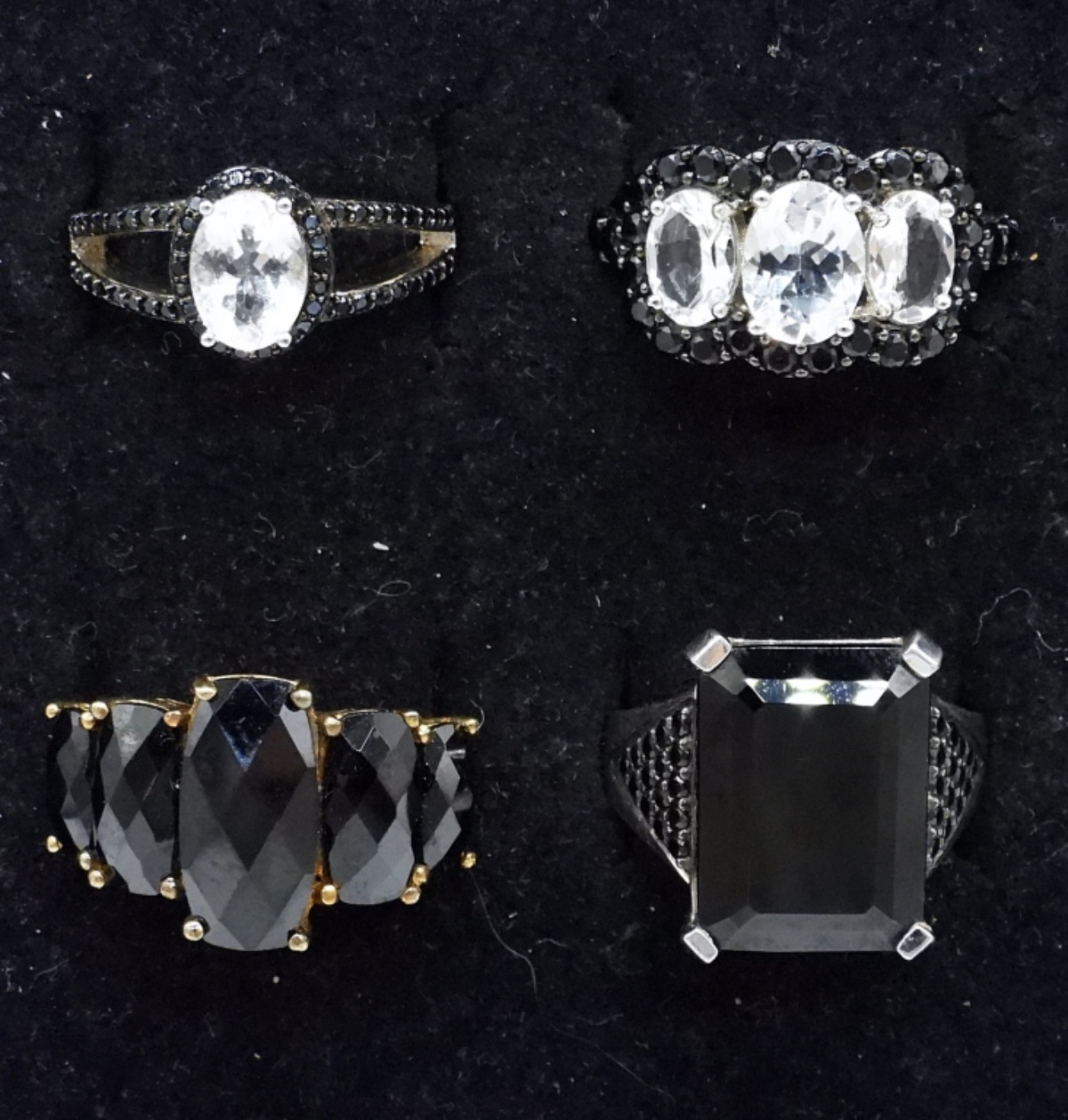 4 Black Onyx, Spinel & Goshenite 925 Rings
