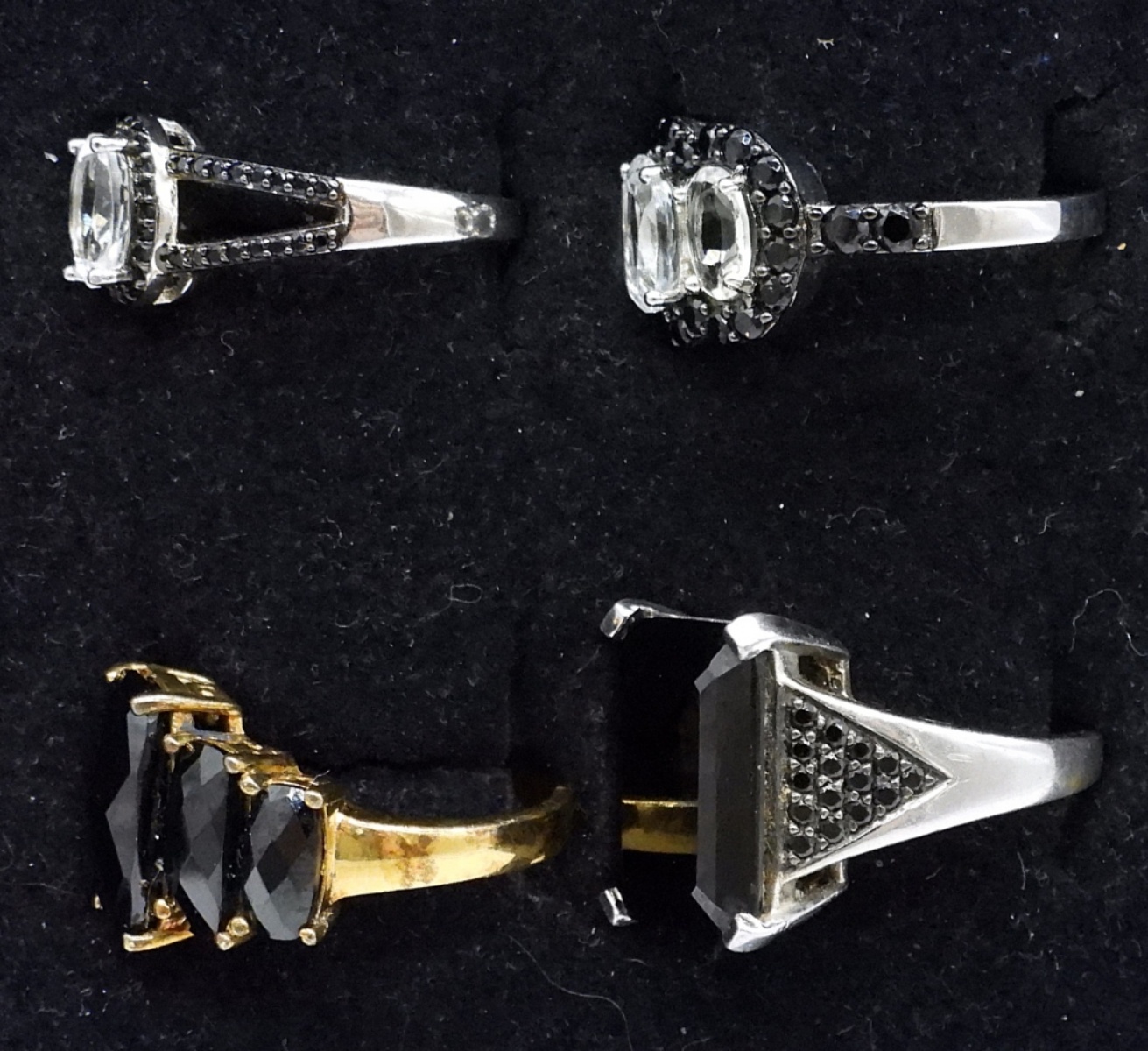 4 Black Onyx, Spinel & Goshenite 925 Rings