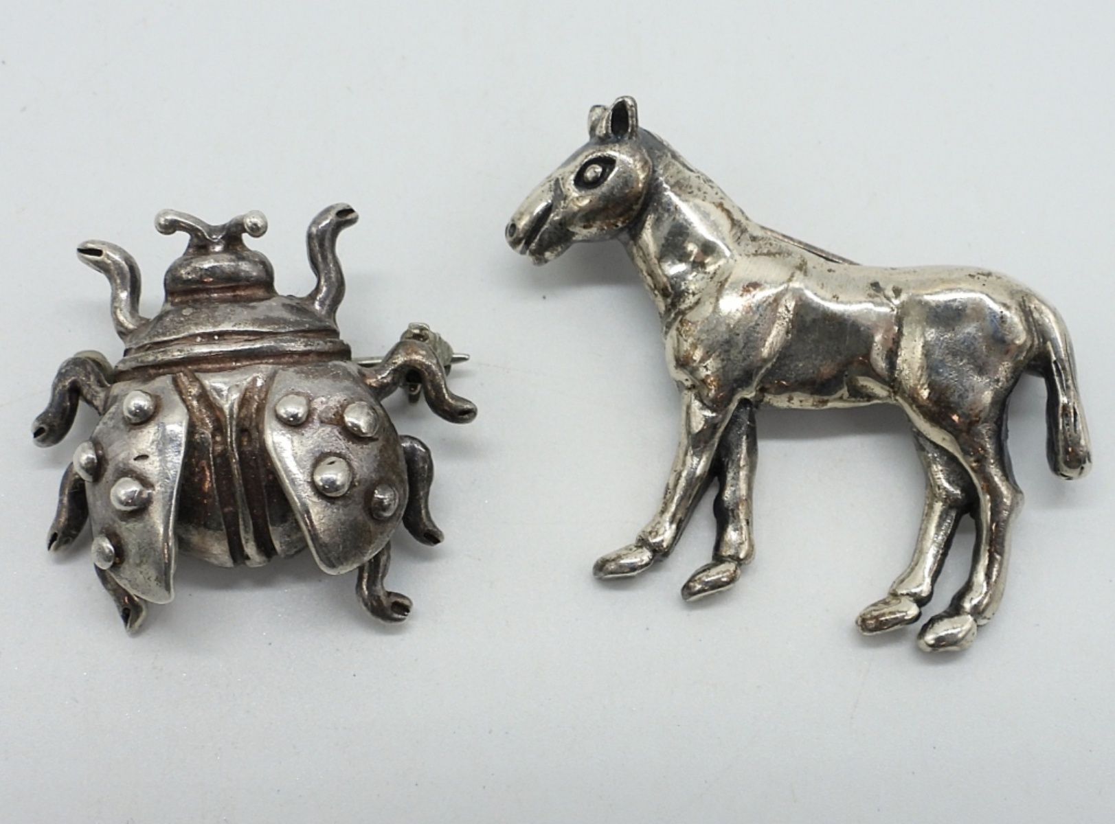 Sterling Ladybug & Horse Brooches