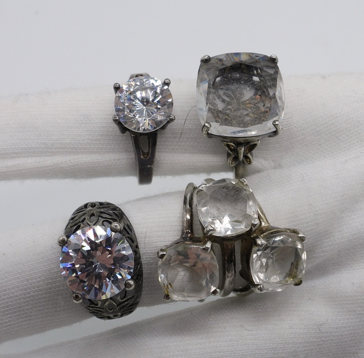 4 Sterling Clear Gemstone Fashion Rings