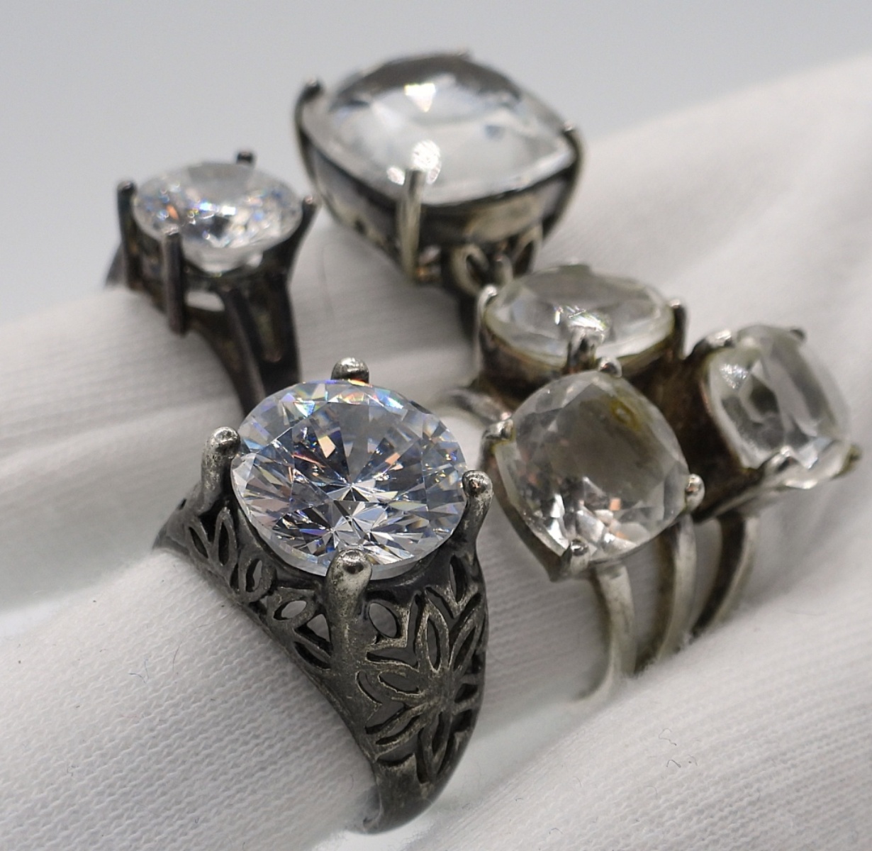 4 Sterling Clear Gemstone Fashion Rings