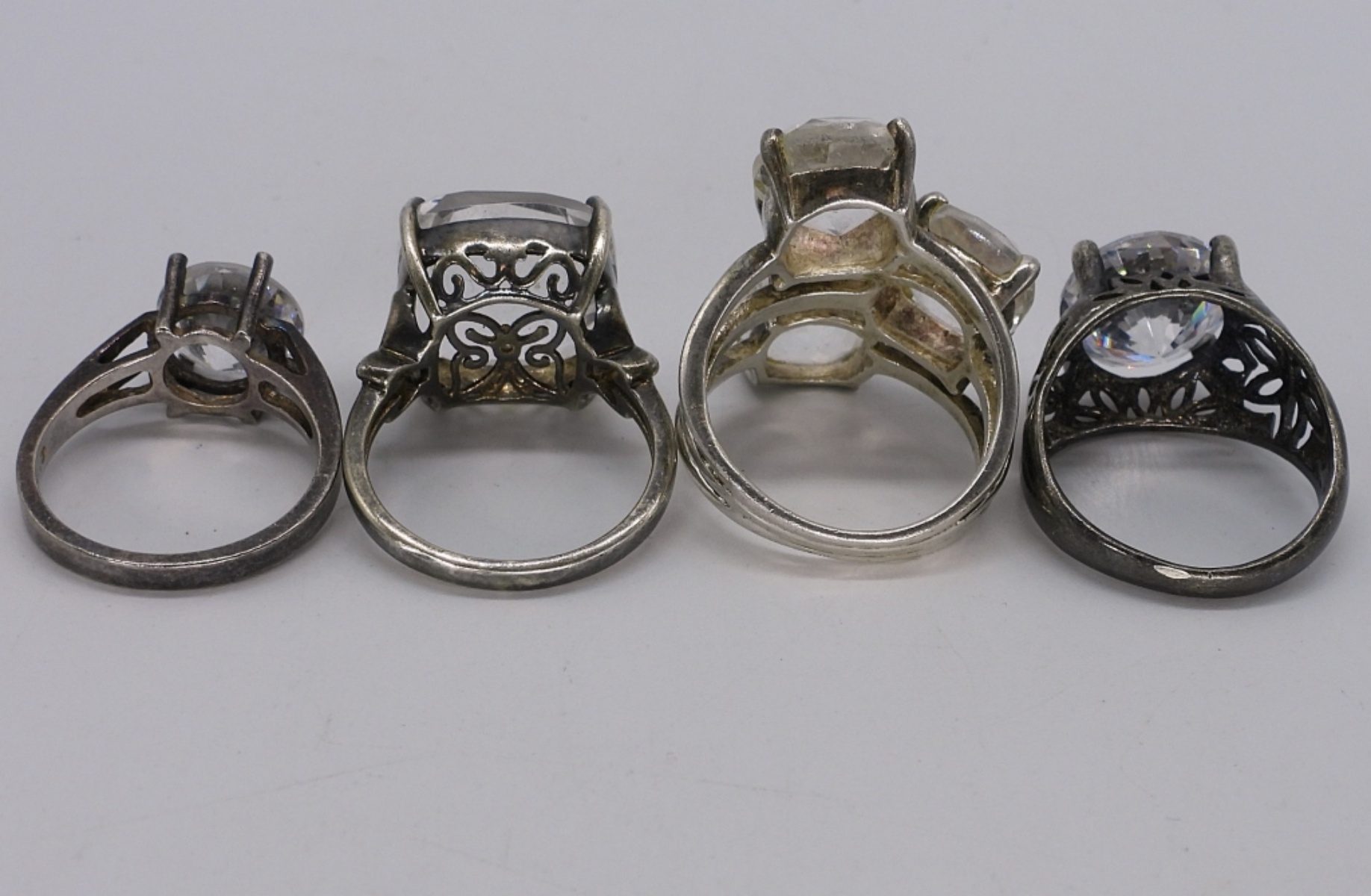 4 Sterling Clear Gemstone Fashion Rings