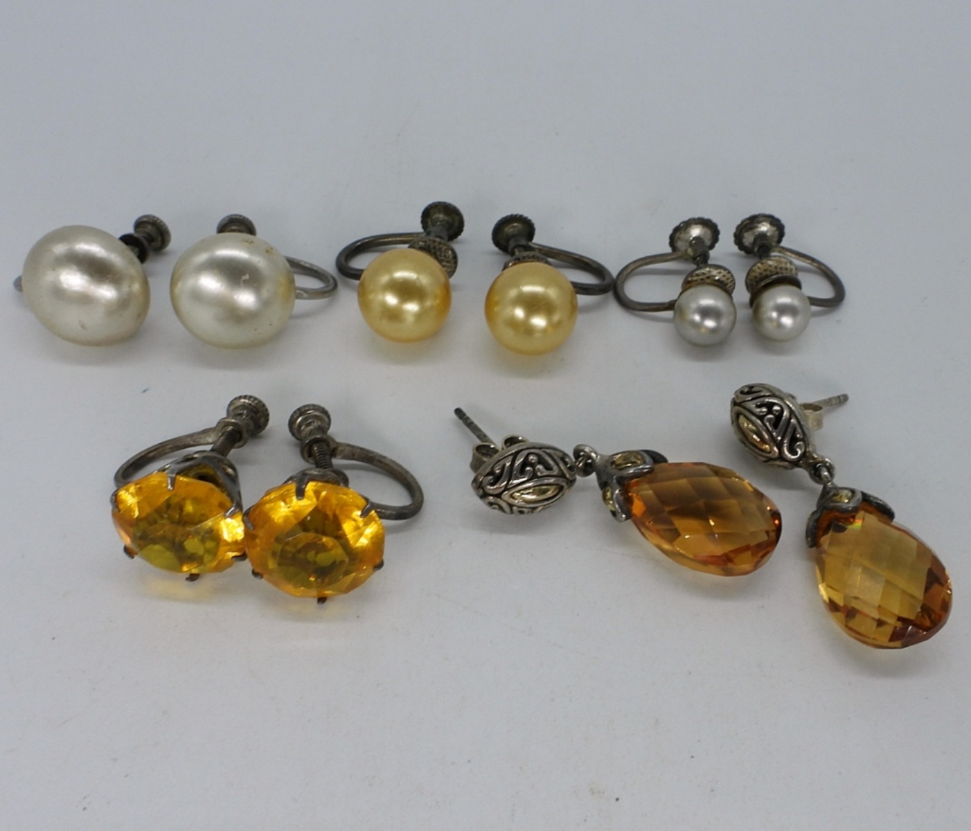 5 Vintage 925 Pearl & Rhinestone Earrings