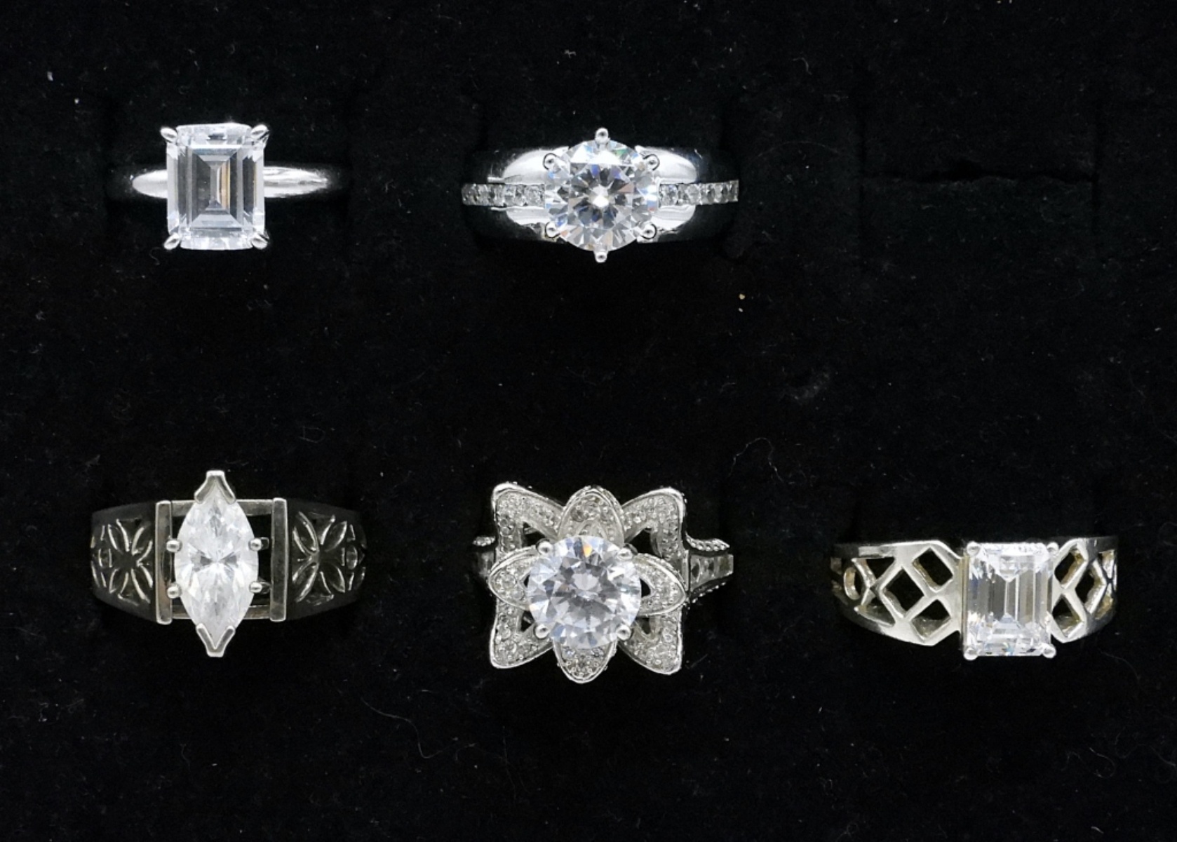 Five Sterling Simulated Diamond Rings