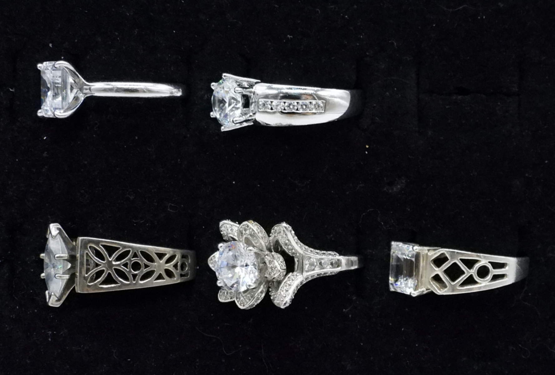 Five Sterling Simulated Diamond Rings