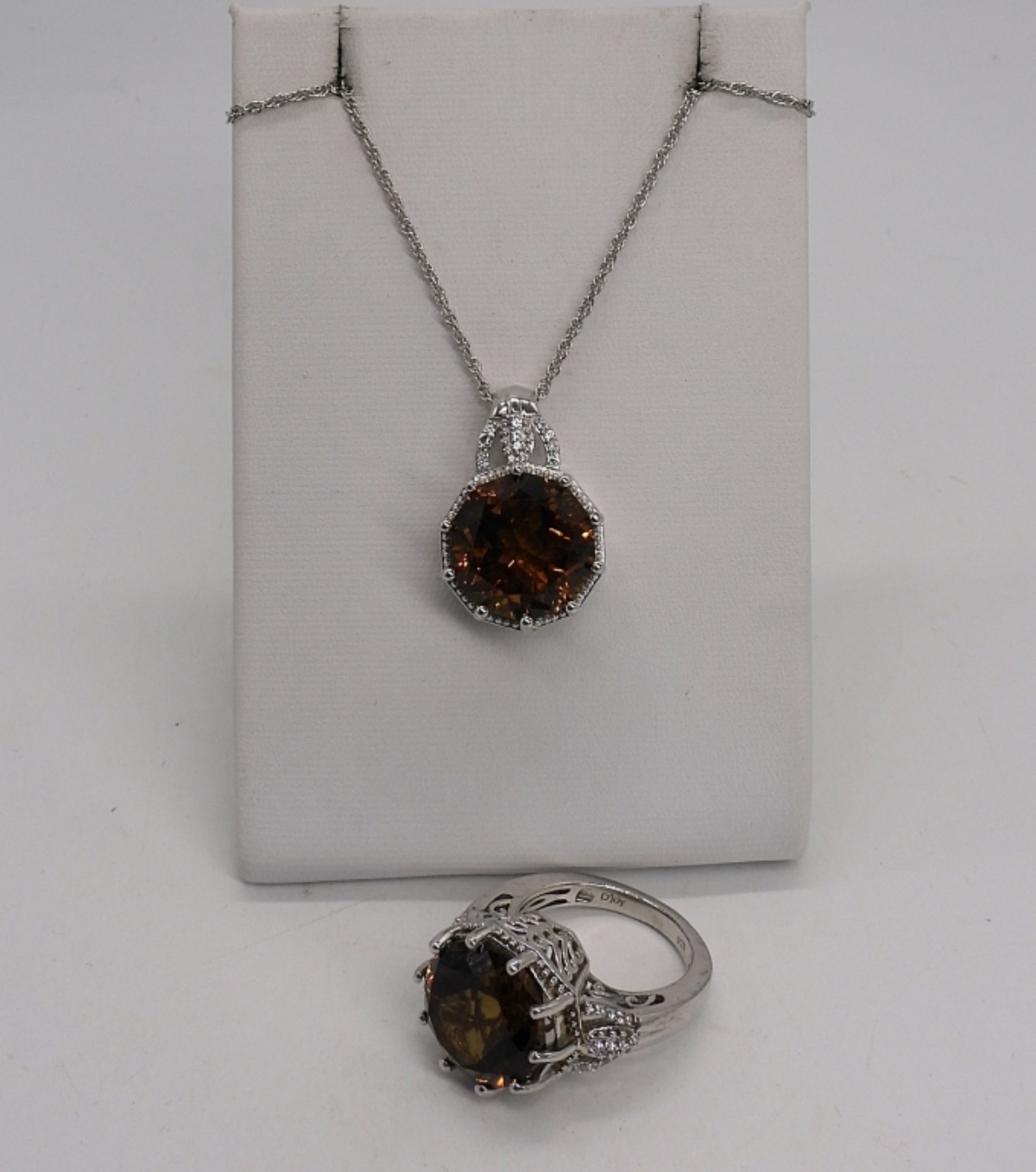 Smokey Quartz Matching 925 Ring Set