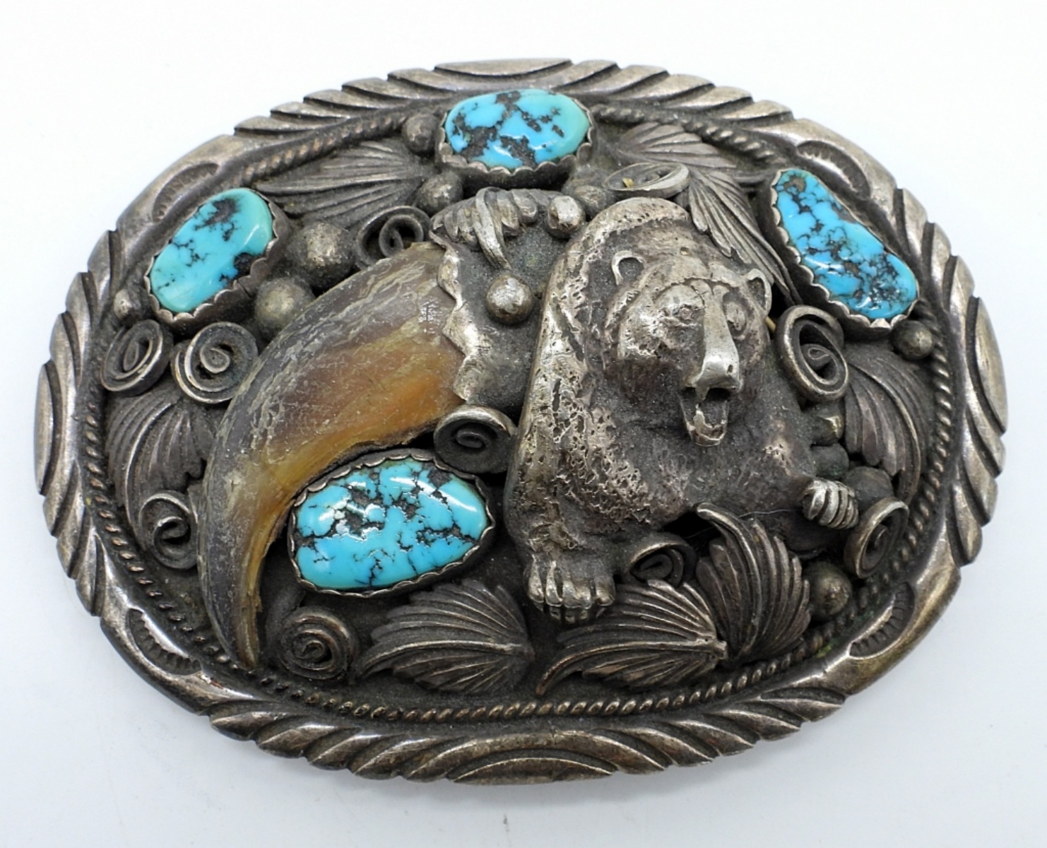 Navajo 925 Turquoise & Bear Claw Belt Buckle