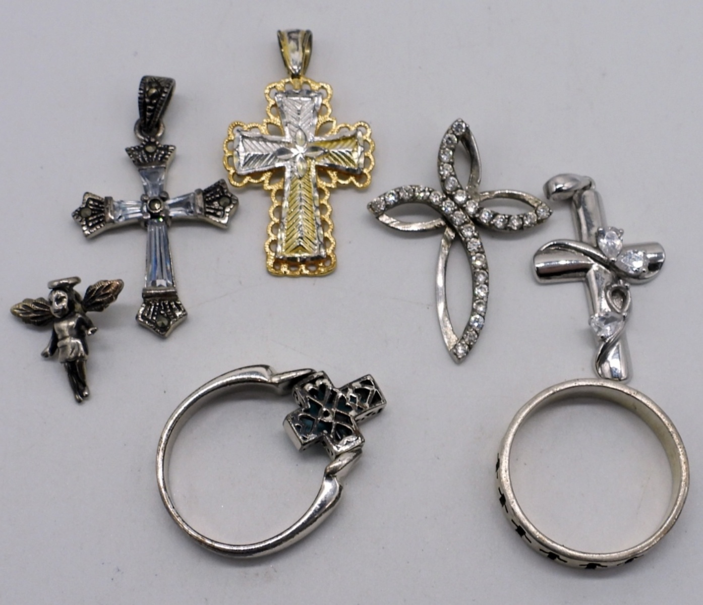 9 Sterling Cross Pendants and Rings