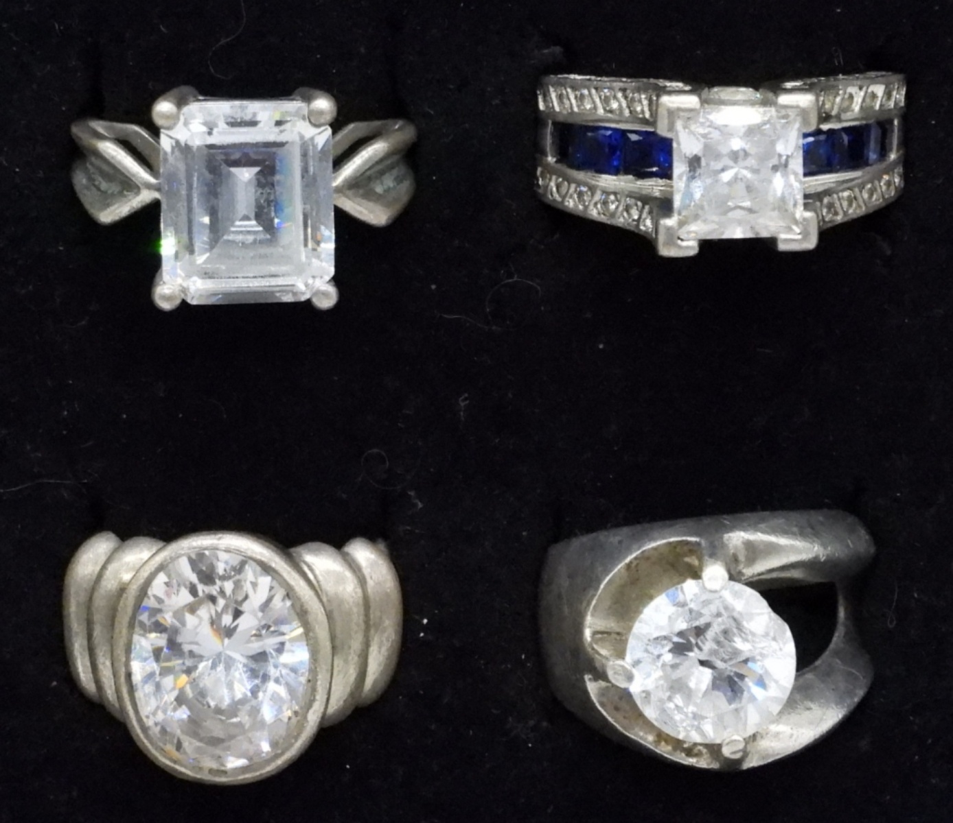 Four Simulated Diamond Sterling Rings