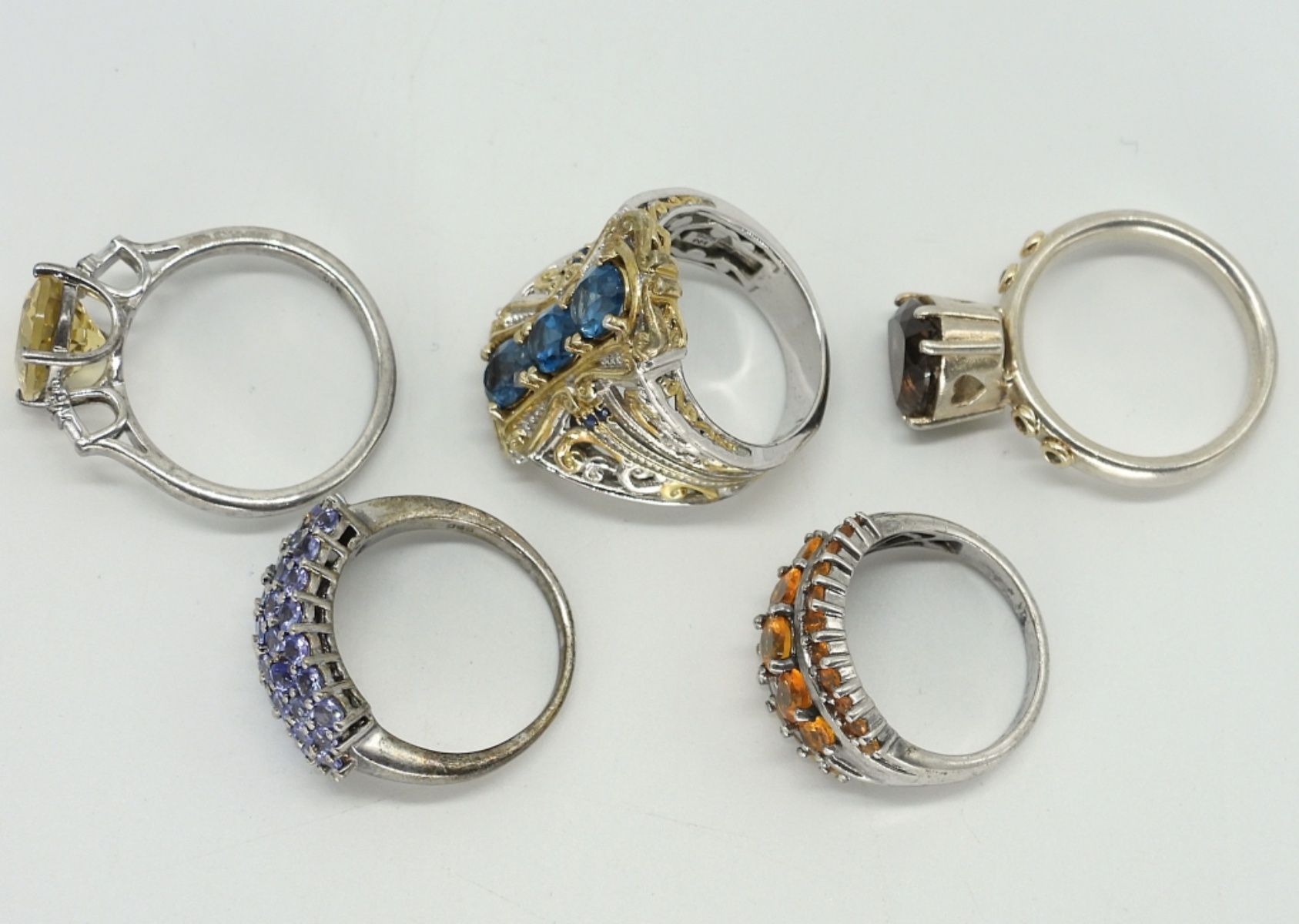 Five Sterling Gemstone Rings