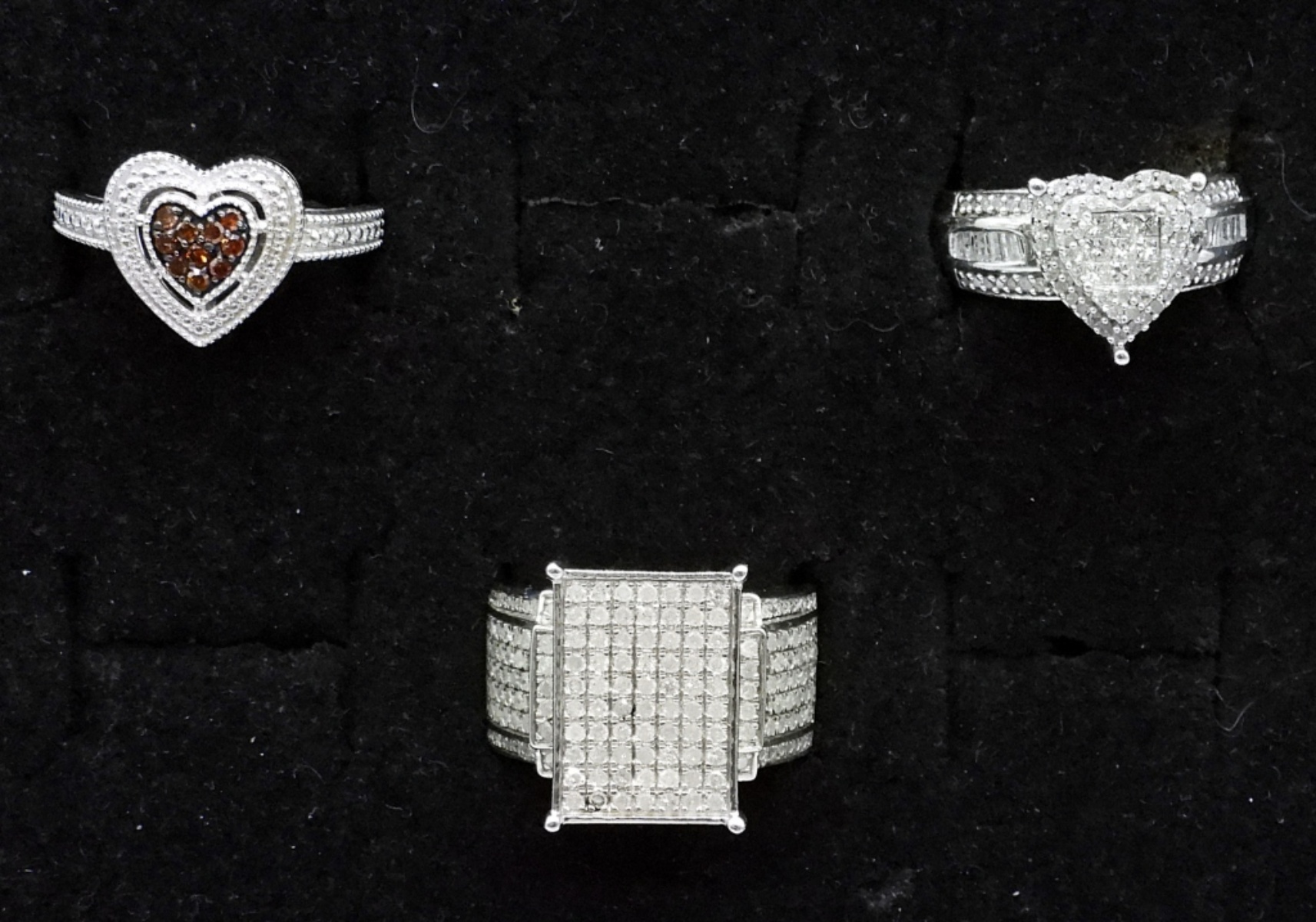 3 Red and White Diamond Sterling Rings