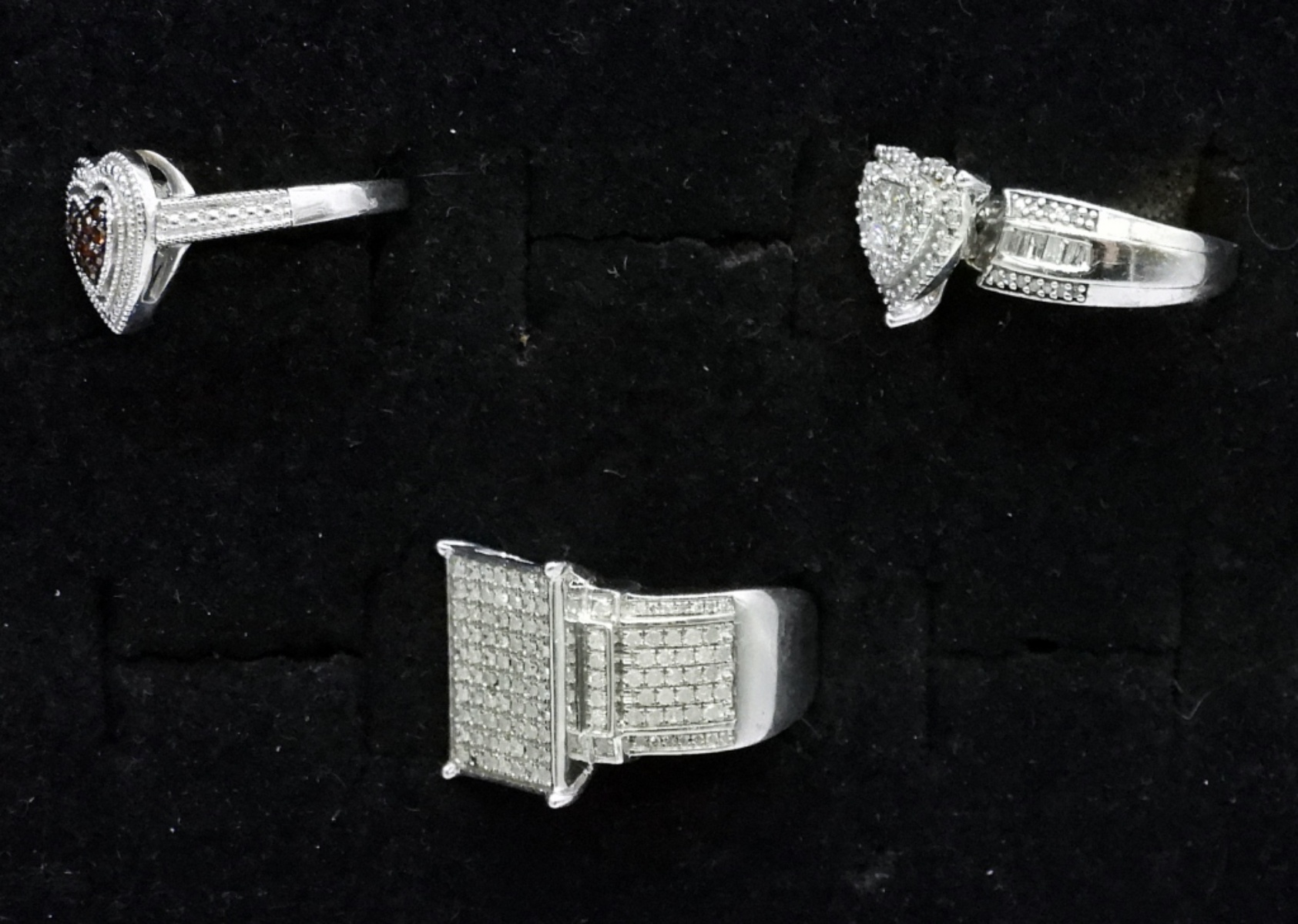 3 Red and White Diamond Sterling Rings