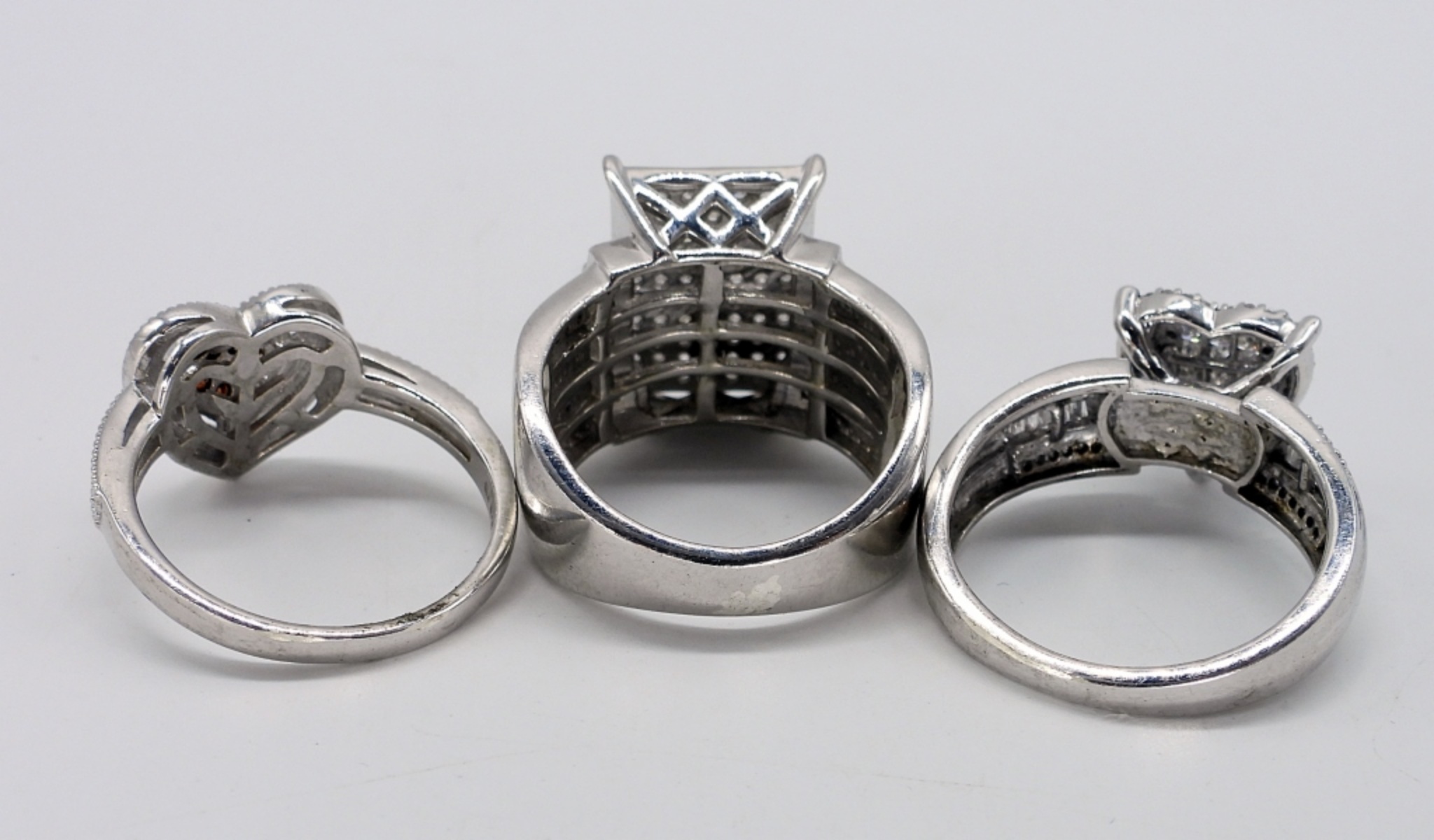 3 Red and White Diamond Sterling Rings