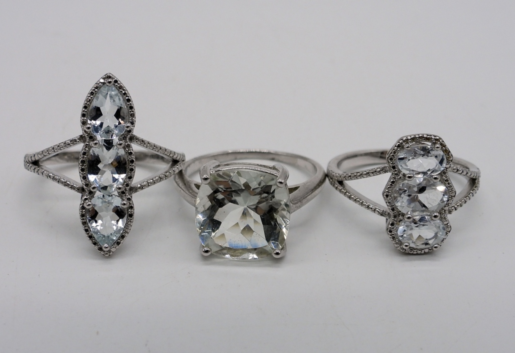 Sterling Faux Diamond Rings & Necklace