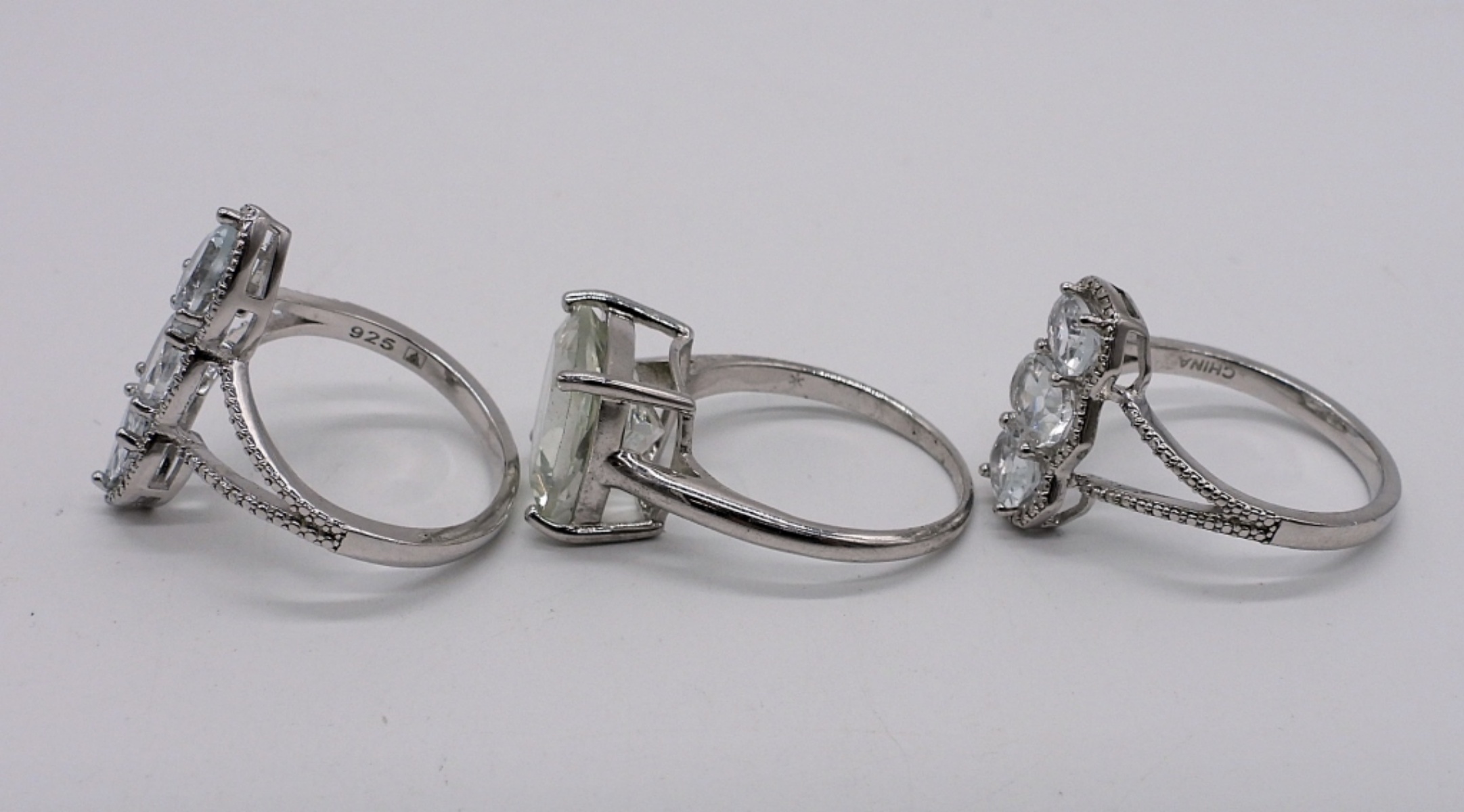 Sterling Faux Diamond Rings & Necklace
