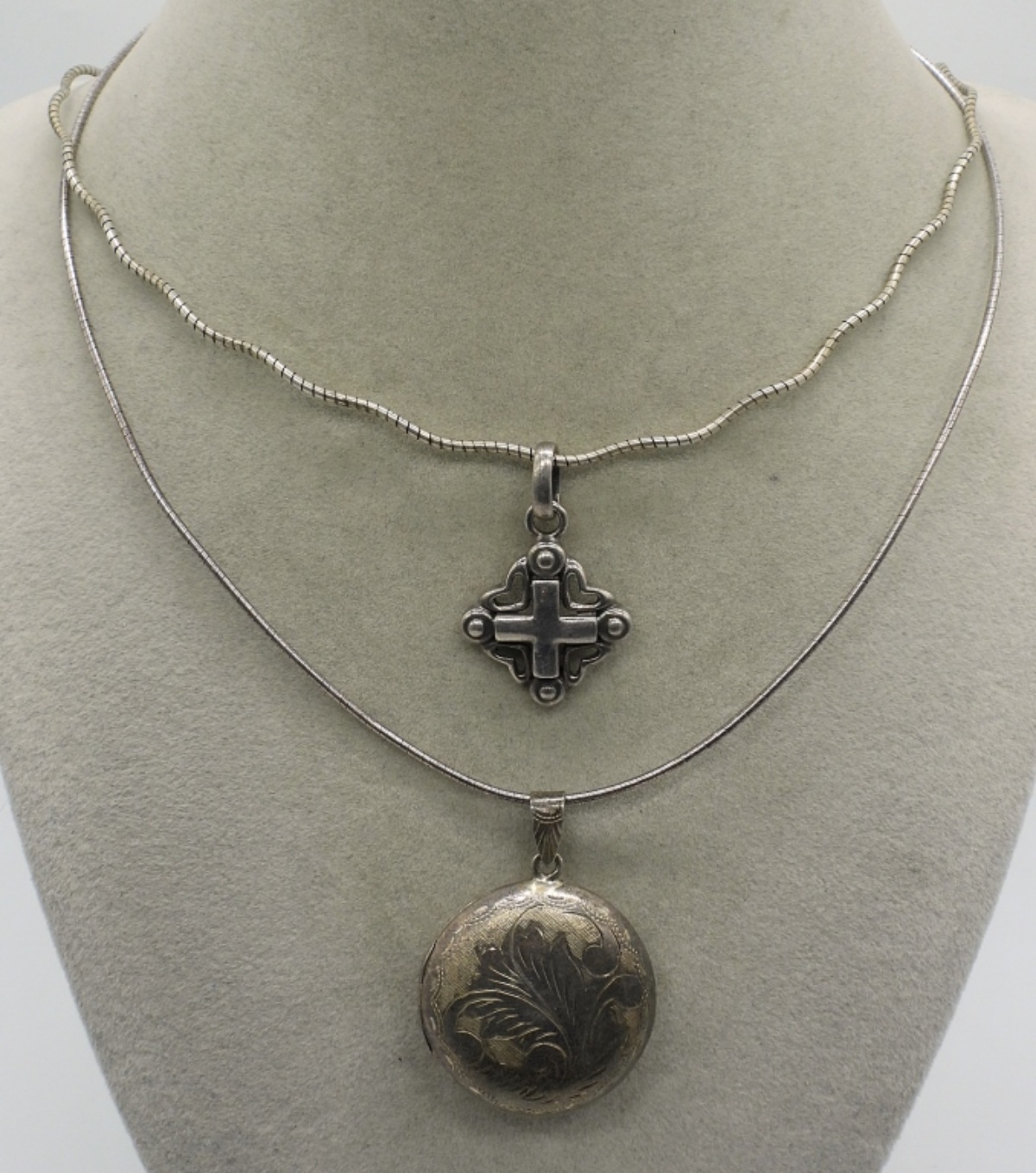 Vintage 925 Locket & Cross Necklace