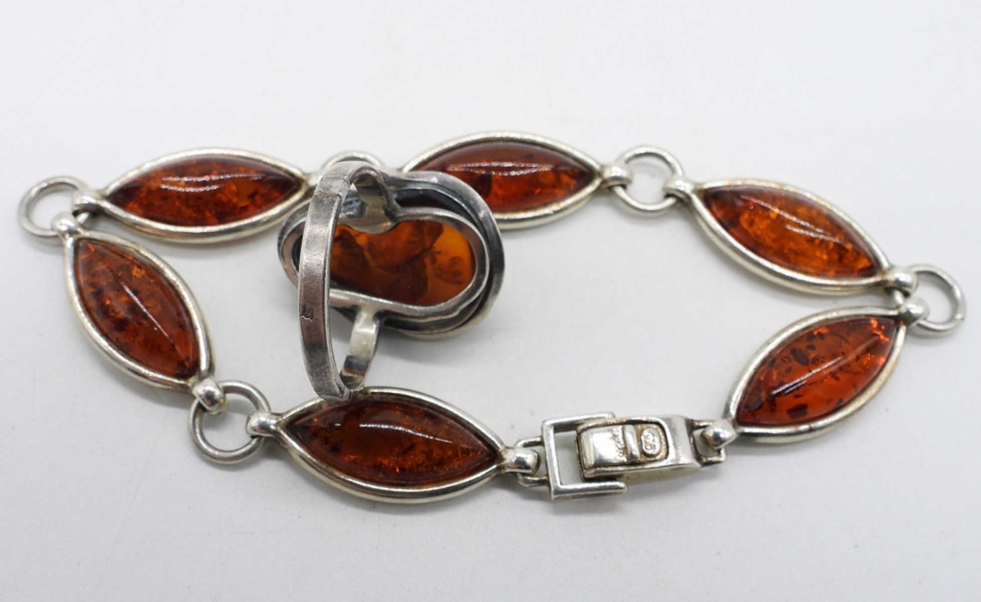 3 Piece Sterling Amber Gemstone Set