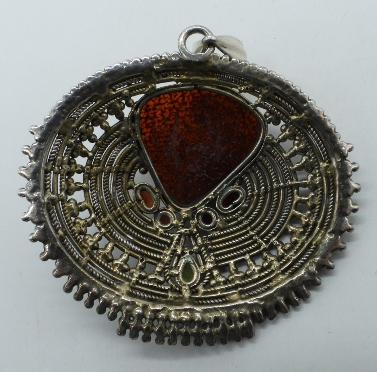 Large Ornate Sterling Amber Pendant