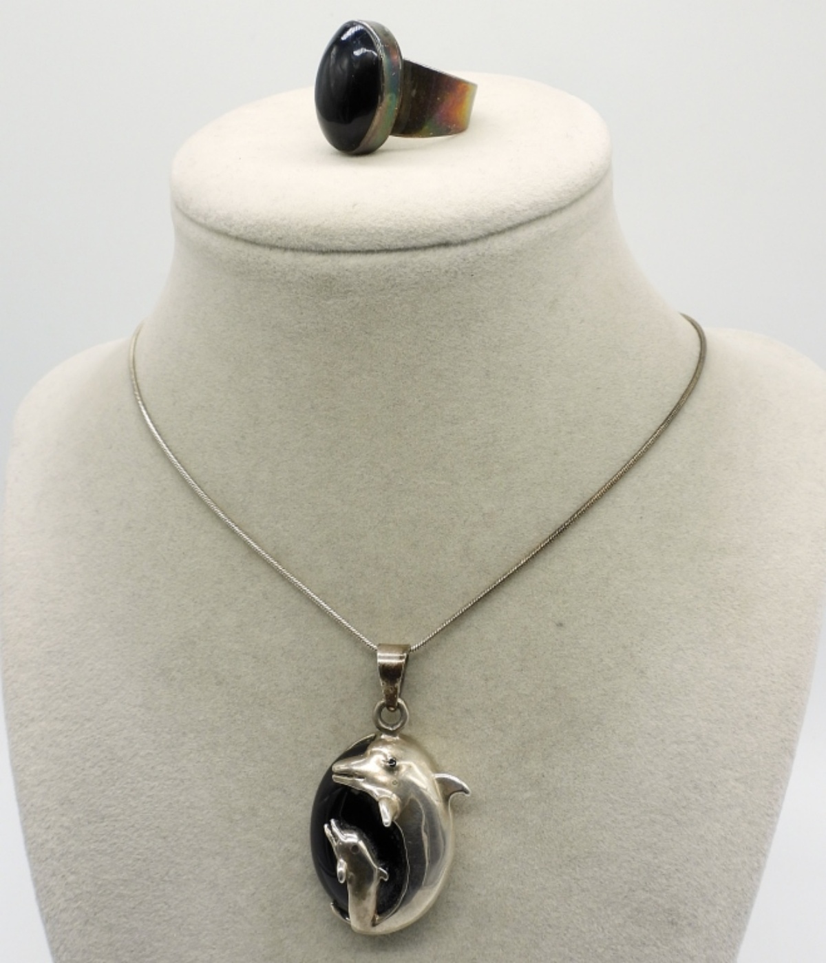 Dolphin Black Onyx Necklace & Ring