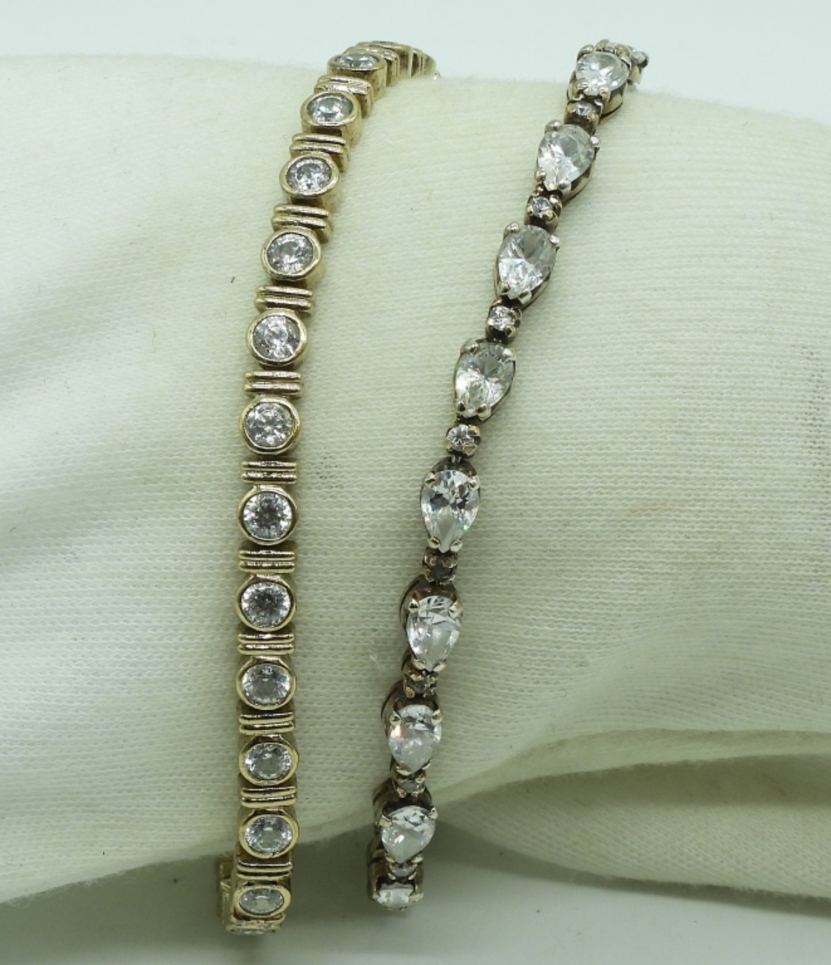 2 Gold Tone Sterling Tennis Bracelets