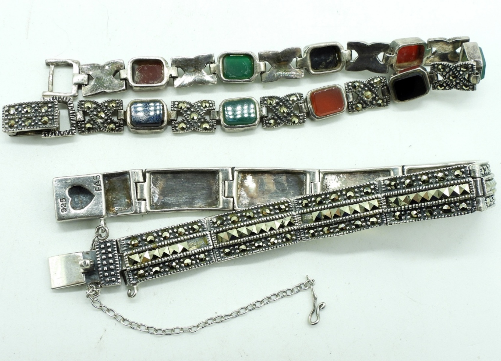 Vintage 925 Marcasite Gemstone Bracelets