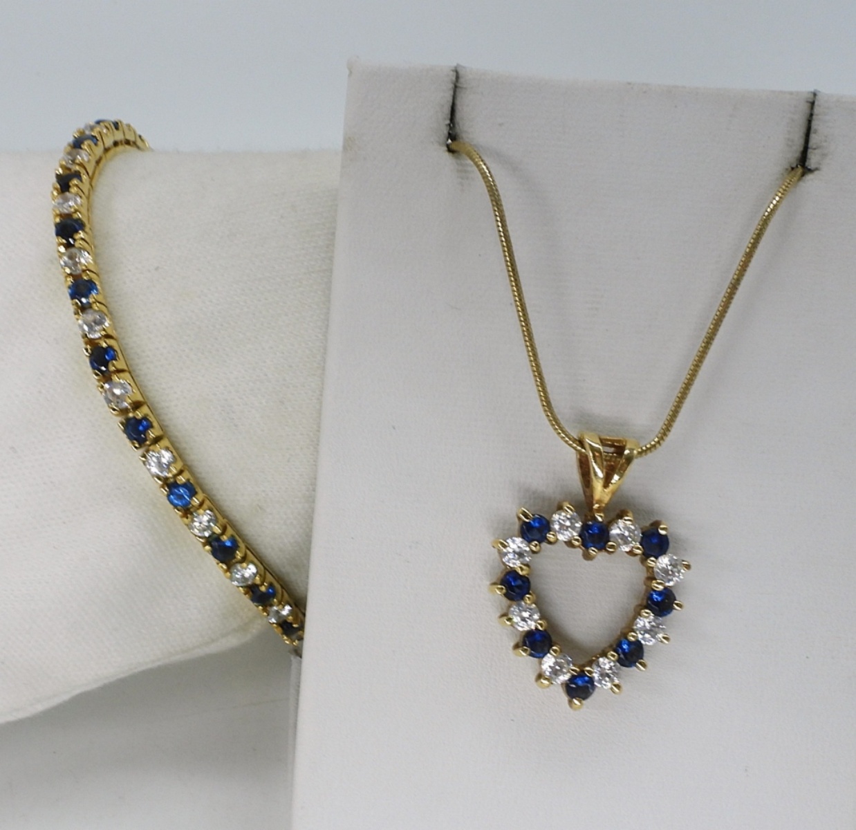 Simulated Sapphire 925 Gold Tone Set
