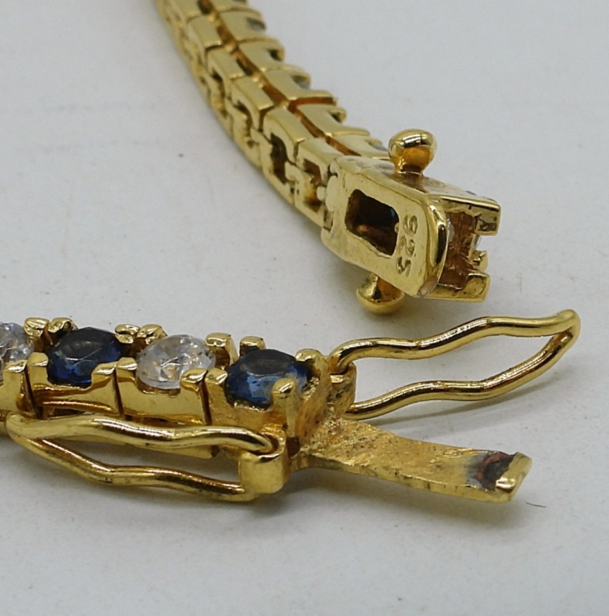 Simulated Sapphire 925 Gold Tone Set