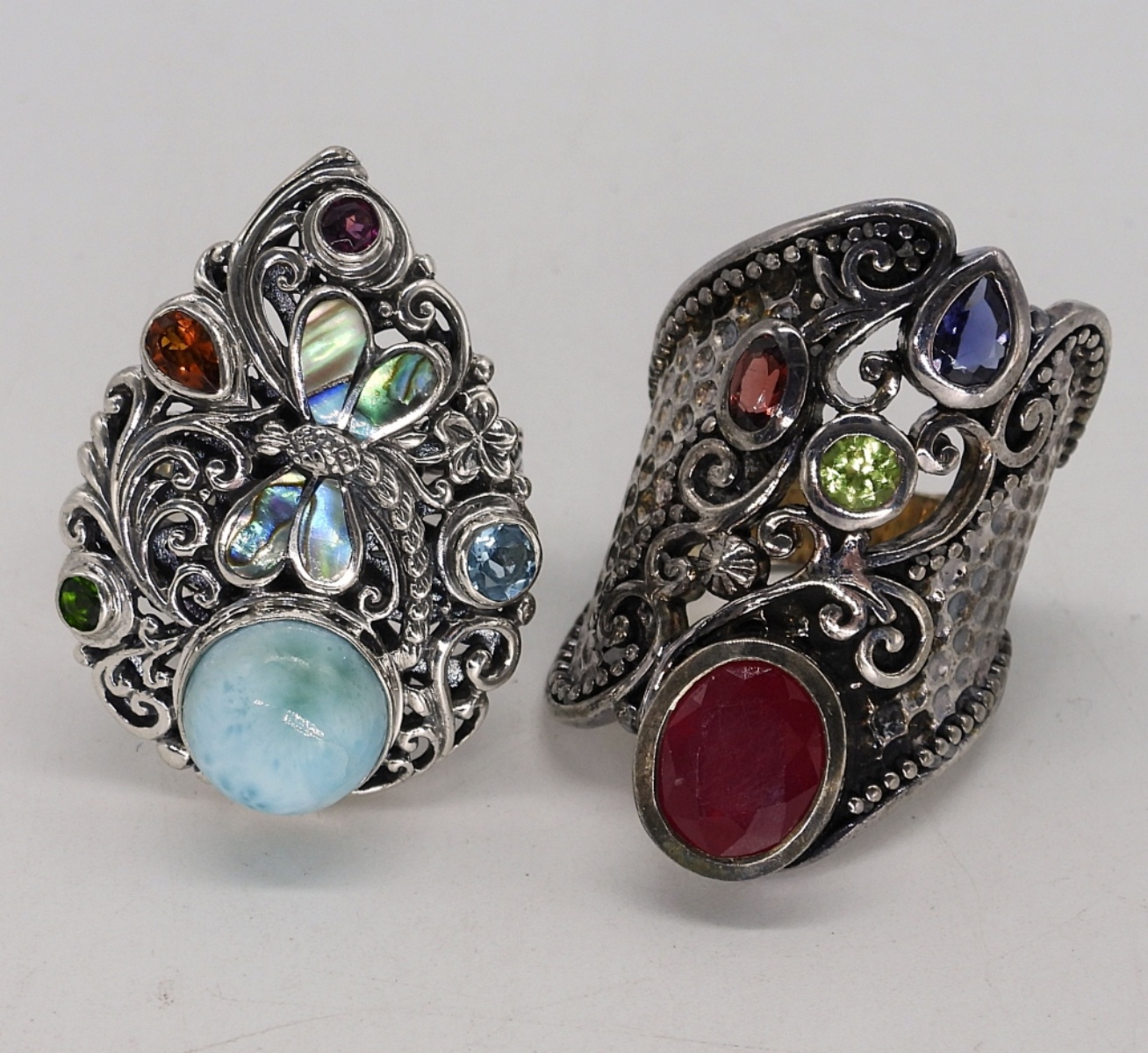 2 Sterling Larimar & Other Gemstone Rings