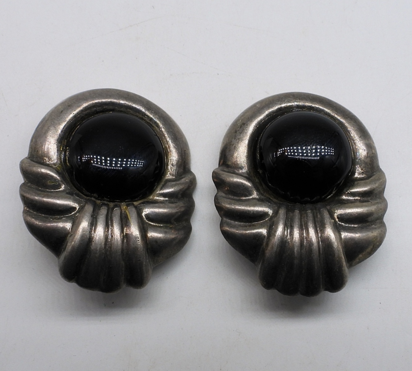 Taxco Sterling Black Onyx Clip Ons