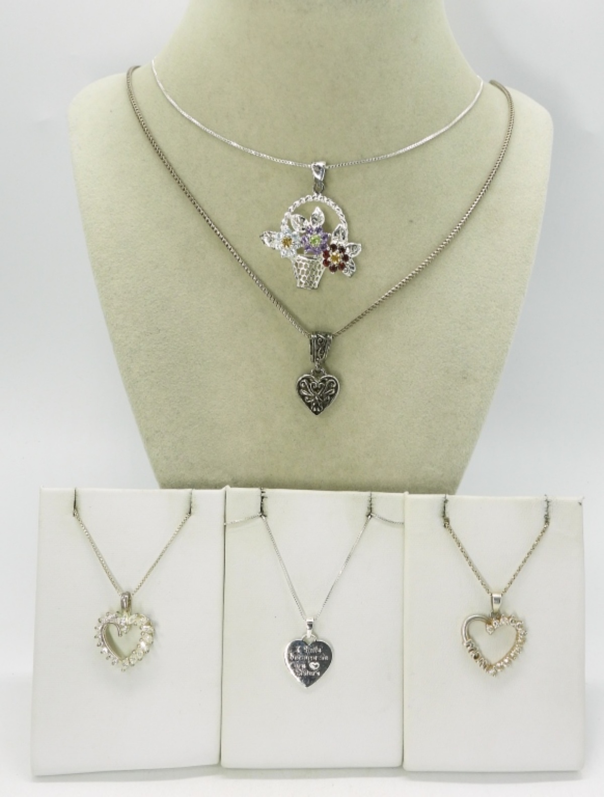 Five Sterling Heart Shaped Necklaces