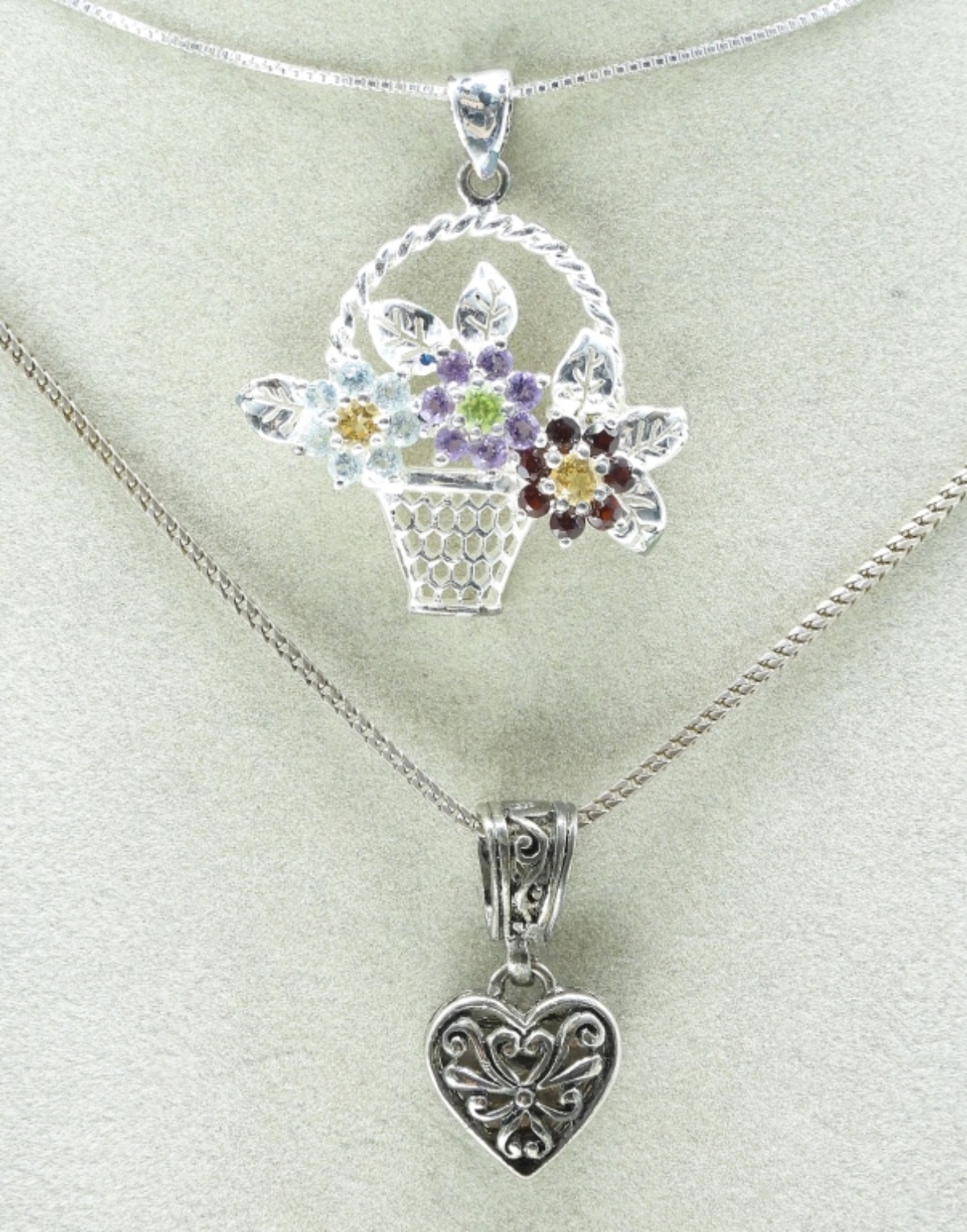 Five Sterling Heart Shaped Necklaces