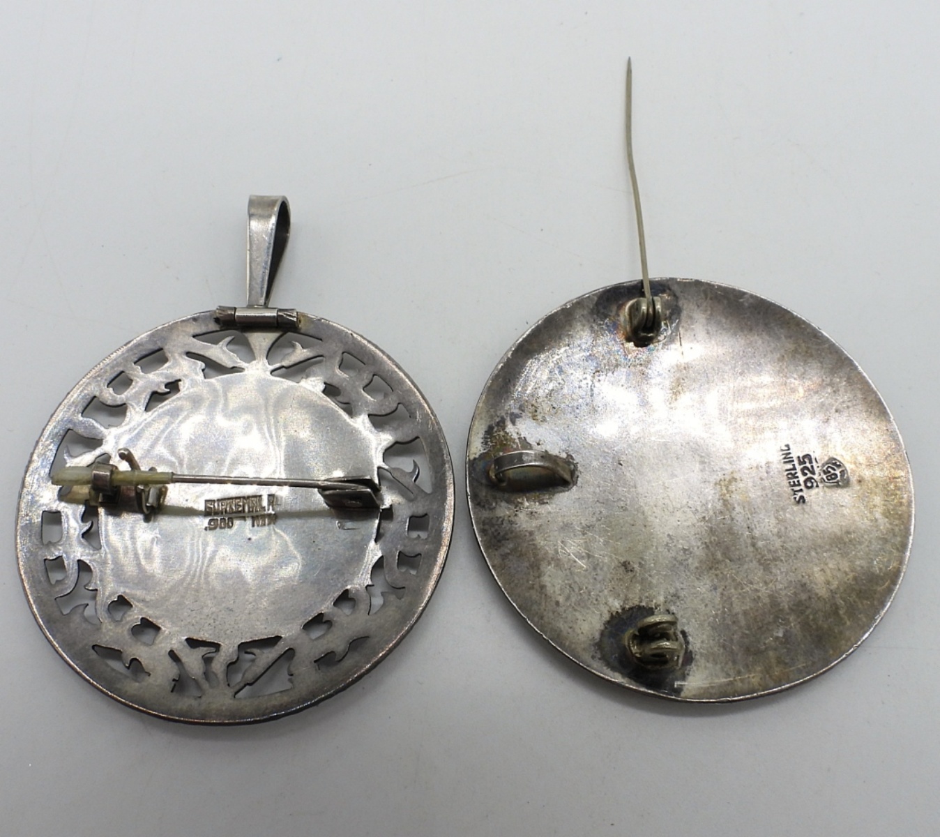 Two Vintage 925 & 900 Brooch / Pendants