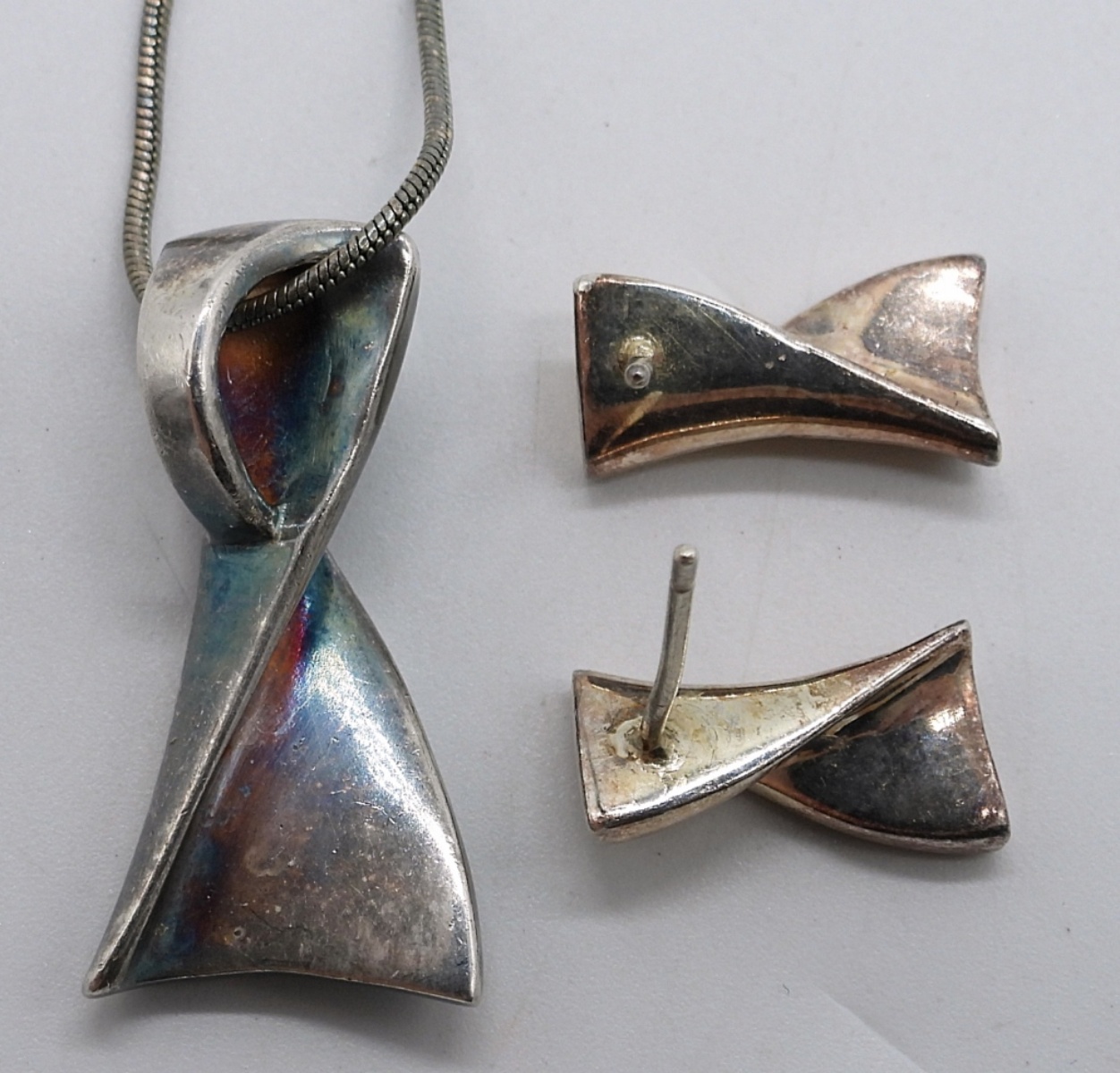 Modernist Sterling Matching Necklace Set