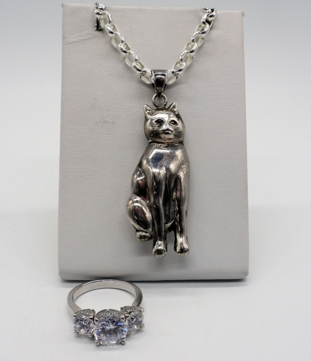 Sterling Cat Necklace & Fashion Ring