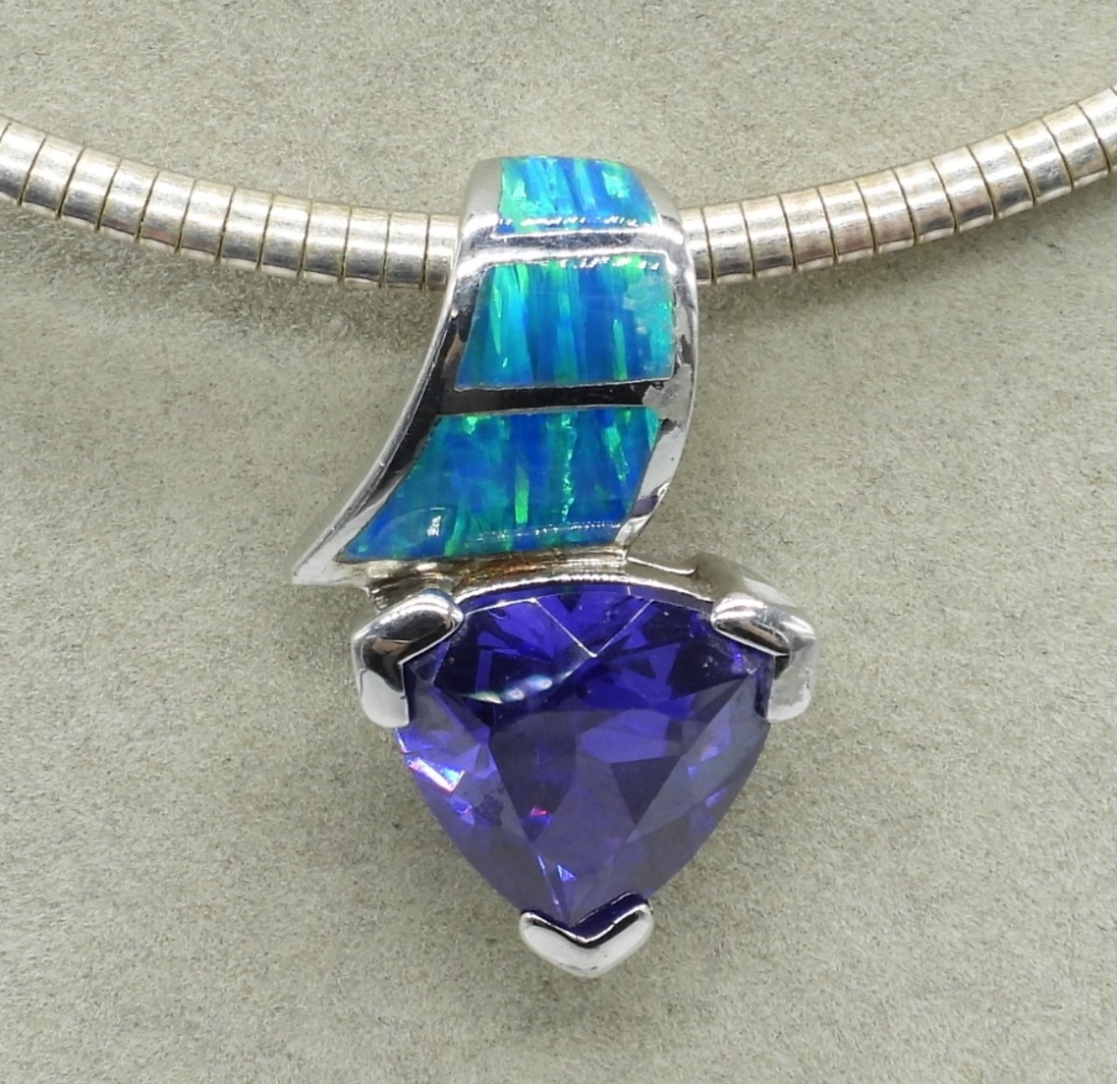 Amethyst & Opal Sterling Necklace Earring Set