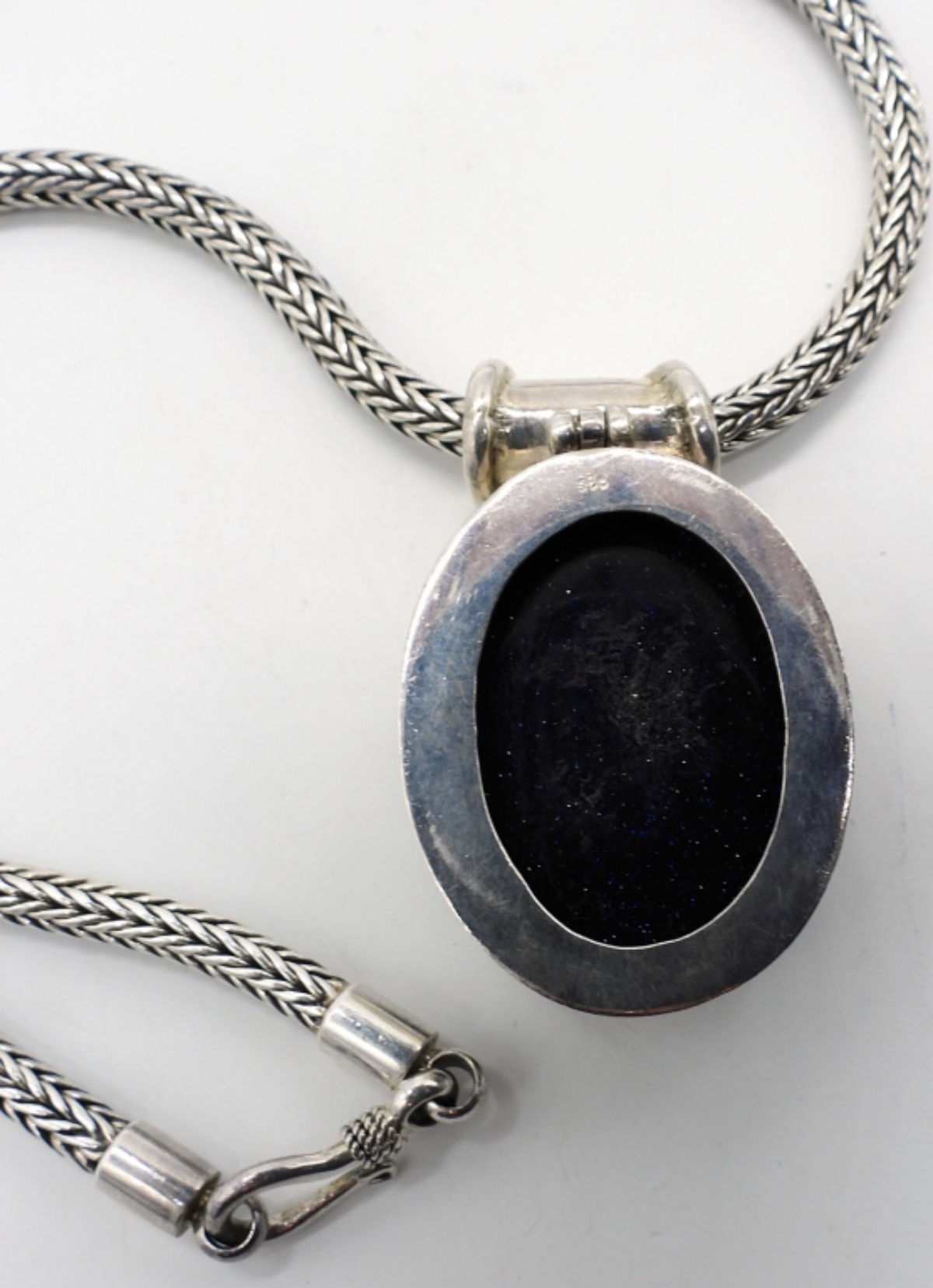 Blue Goldstone Pendant & Wheat Chain