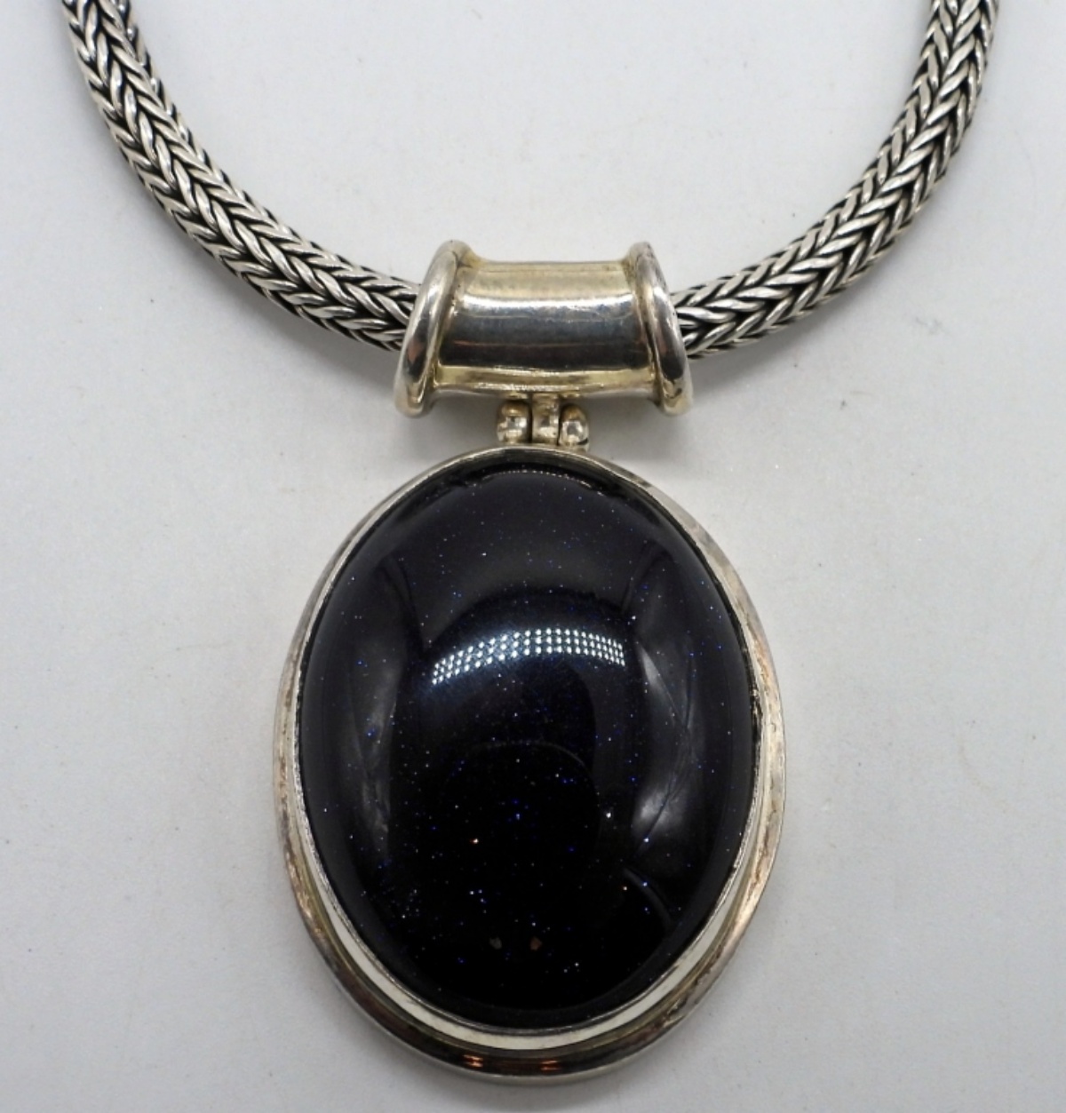 Blue Goldstone Pendant & Wheat Chain