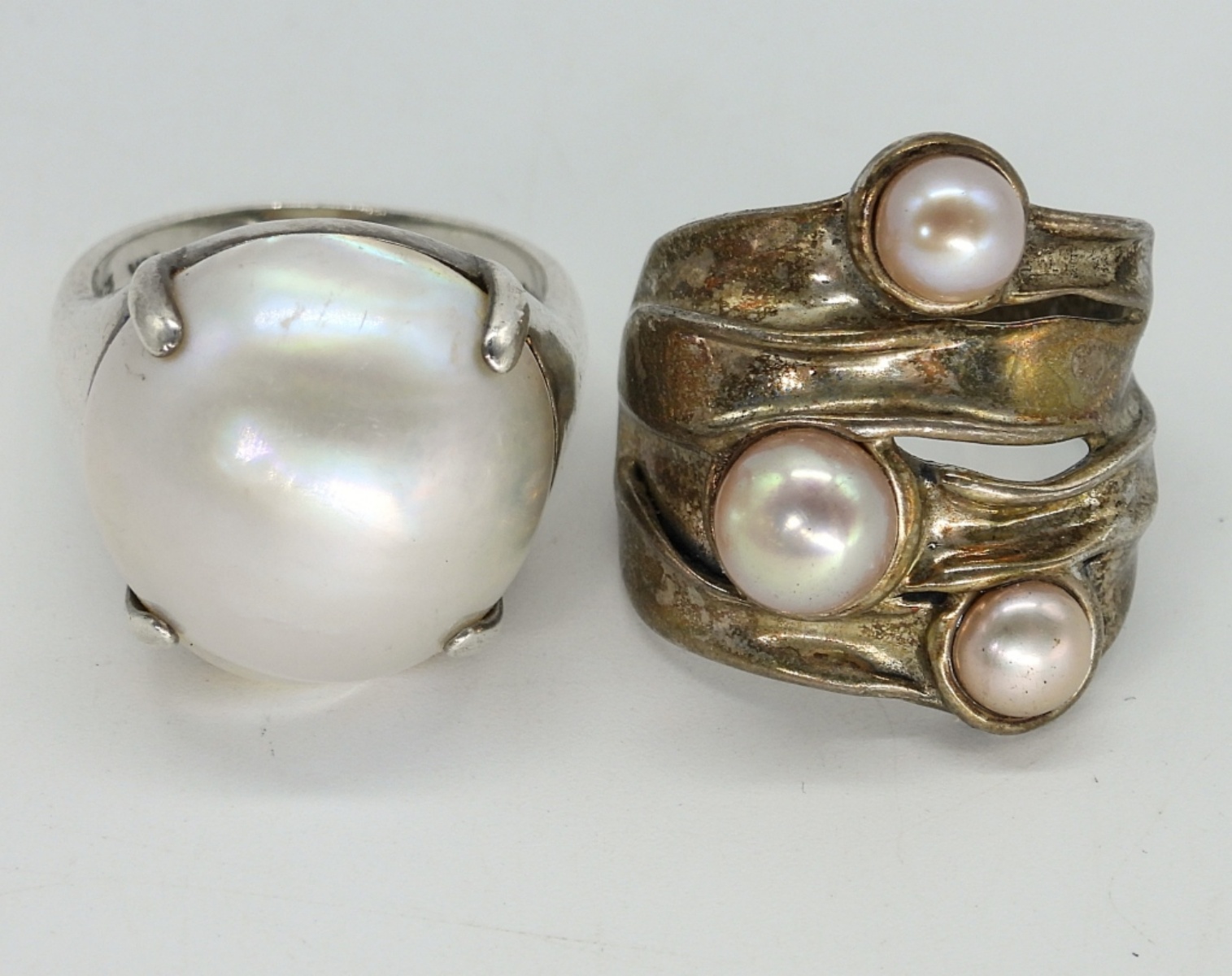 Two Sterling Pearl Rings