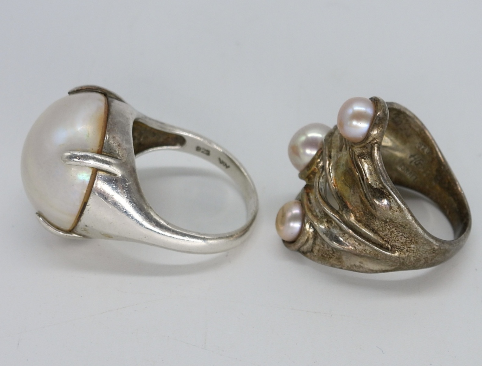 Two Sterling Pearl Rings