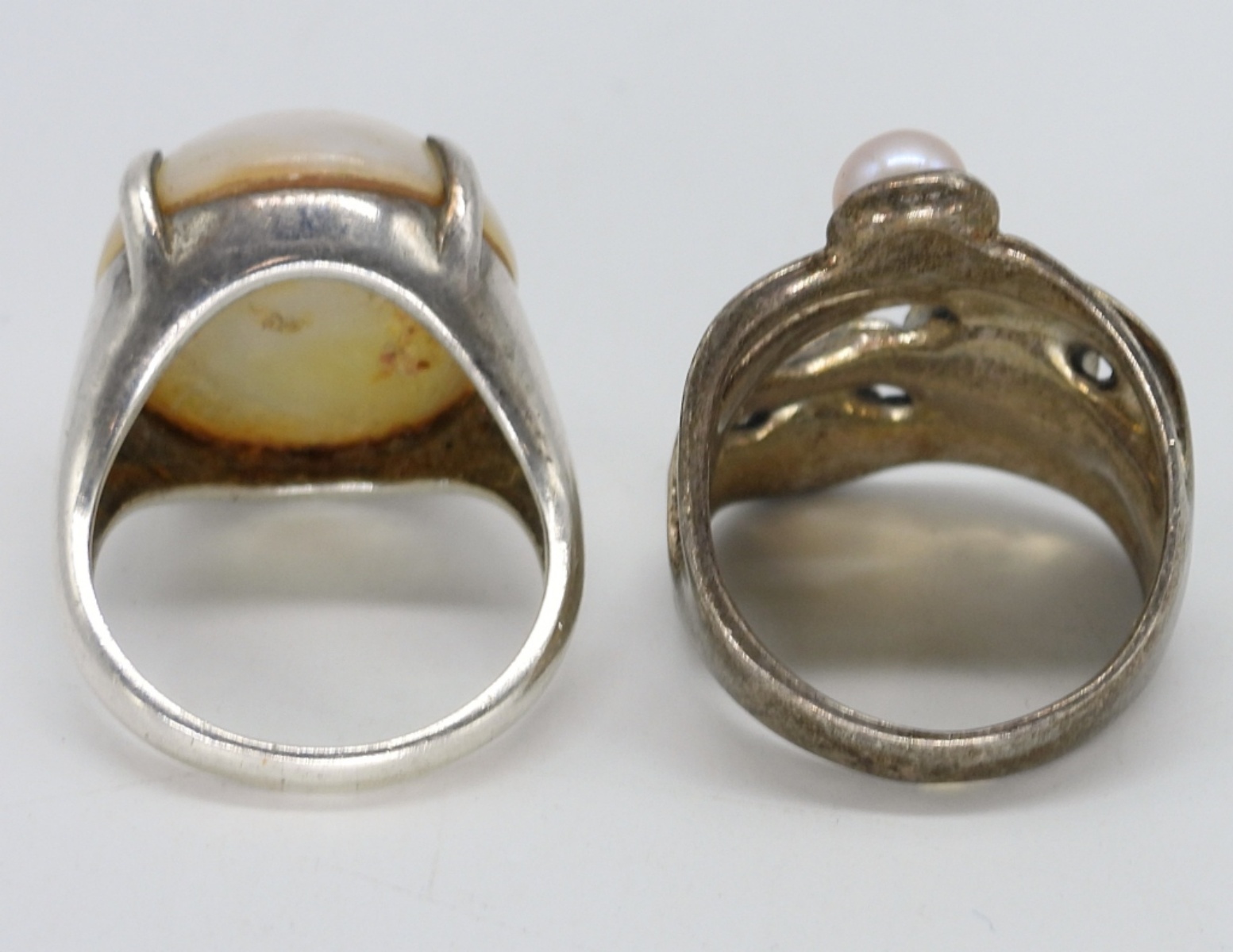 Two Sterling Pearl Rings