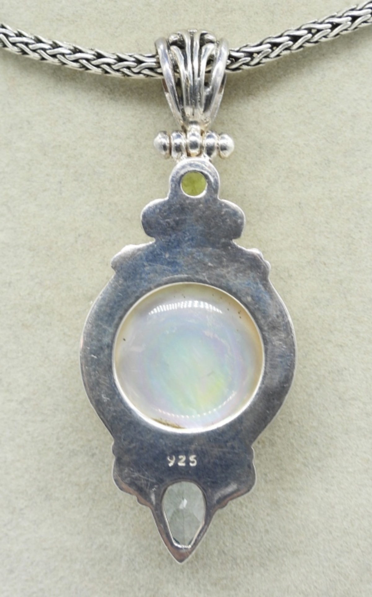 Pearl, Peridot, Blue Topaz 925 Necklace