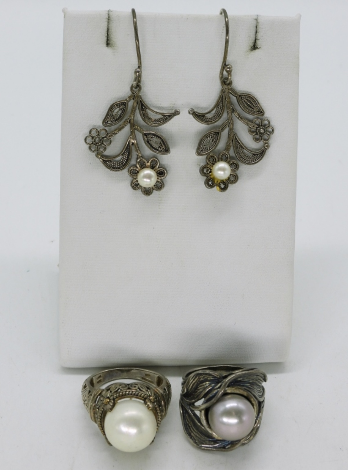 2 Sterling Pearl Rings and Earrings