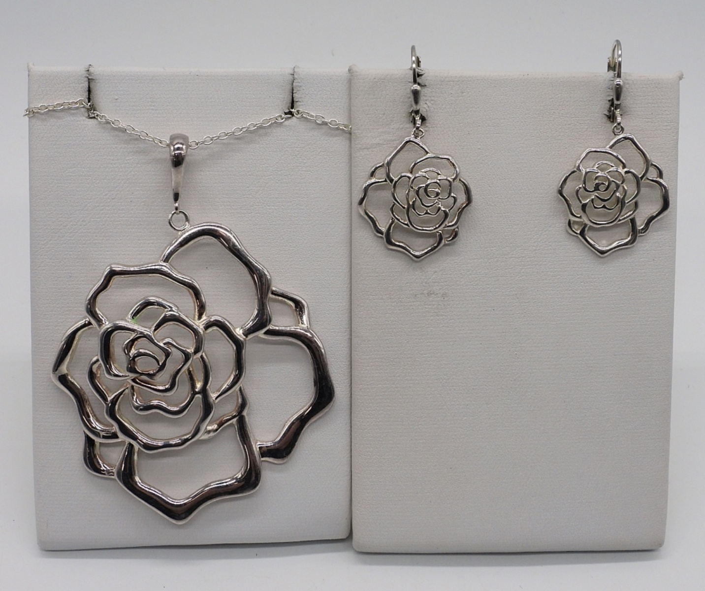 Rose Outline Sterling Necklace & Earrings